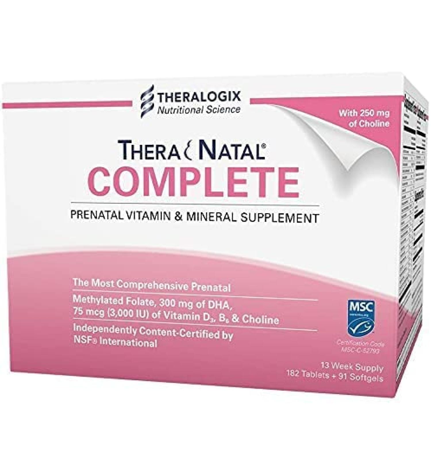 TheraNatal Complete Prenatal Vitamin with DHA, Folic Acid, Choline & More | 13 Week Supply | NSF Certified - Buy Online on GoSupps.com
