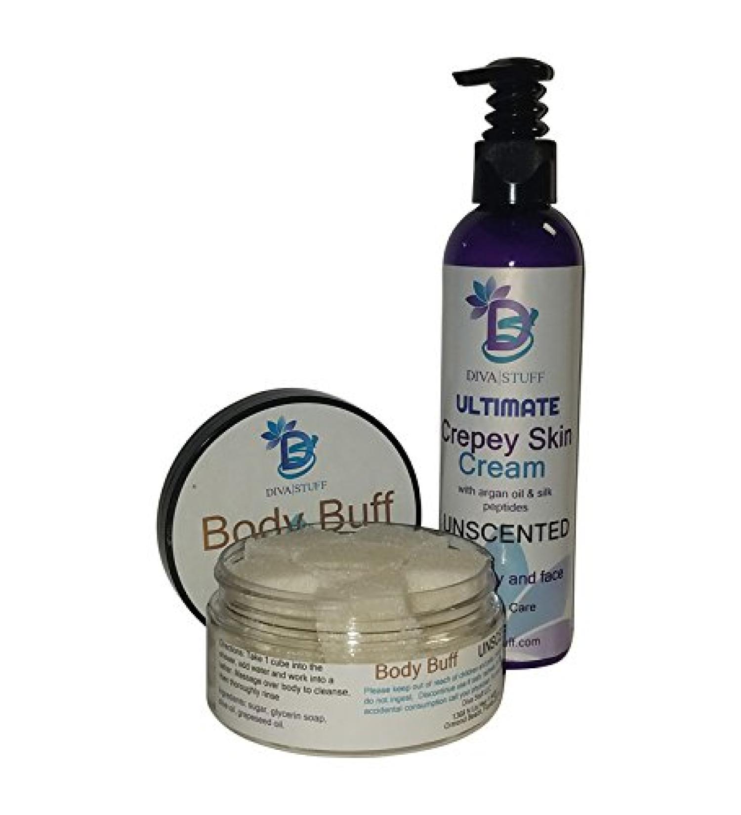 Diva Set Ultimate Crepey Skin Cream and Sugar Scrub with Hyaluronic Acid Unscented