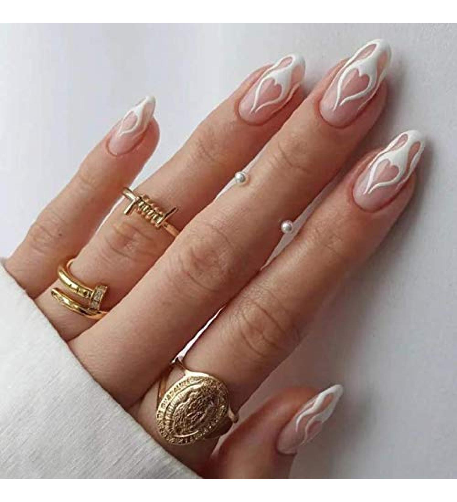 Brishow Coffin Artificial Nails - 24 Pieces French Short Love Heart Press-On Acrylic Nails for Women & Girls - Buy Online on GoSupps.com