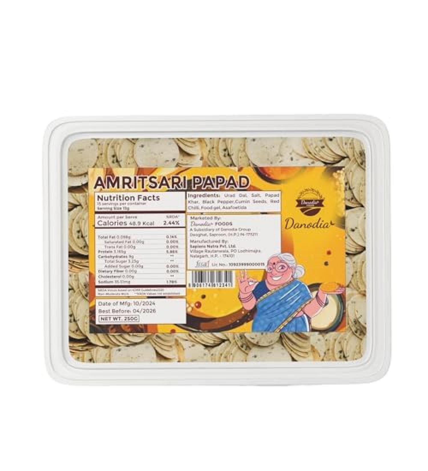  Danodia Foods Danodia Foods Amritsari Dal Papad (Cracker) - 250g | Papadam/Appalam | Crispy & Gluten Free | No Preservatives | Authentic Indian Taste - Buy Online on GoSupps.com