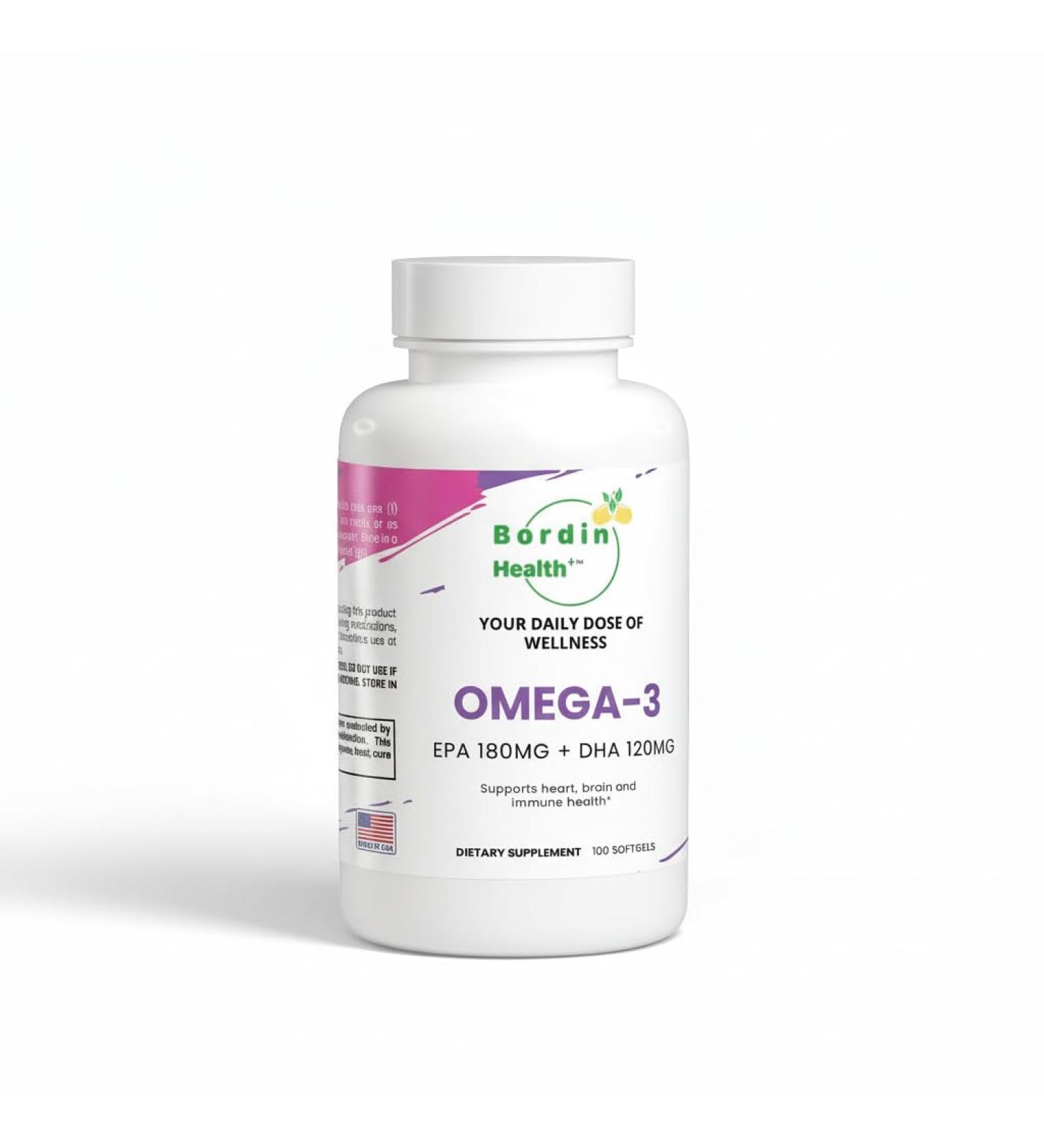 Bordin Health Premium Omega-3 Triple Strength Fish Oil 1000mg - Premium Grade Grade EPA 180mg DHA 120mg - Wild-Caught Deep Sea Fish - Molecularly Distilled Burpless - 100 Softgels - Made in USA - Buy Online on GoSupps.com