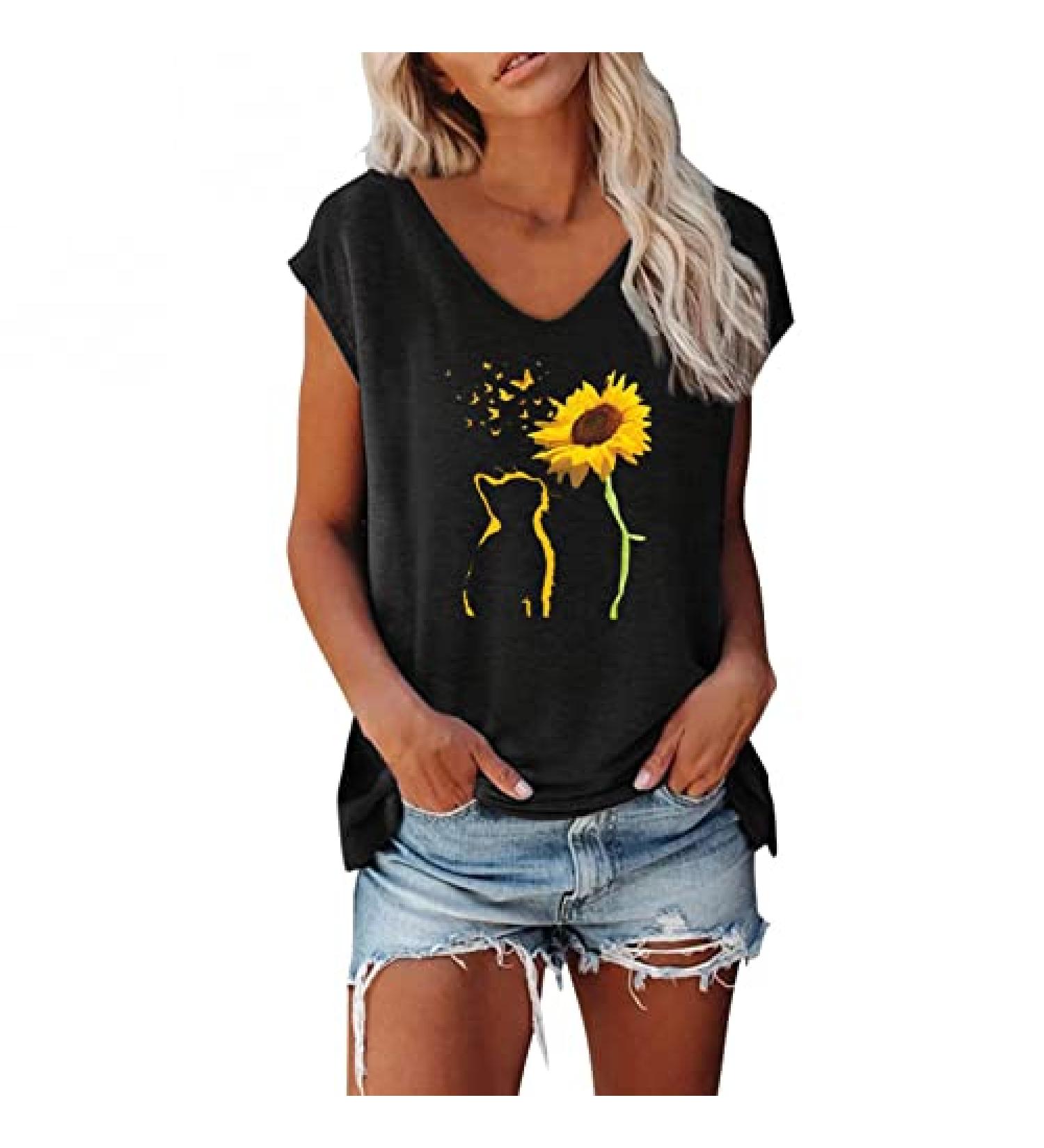 Womens Funny Letter Print Graphic Tee Shirt, Short Sleeve Dressy Casual Top - Black, Size Large - Buy Online on GoSupps.com