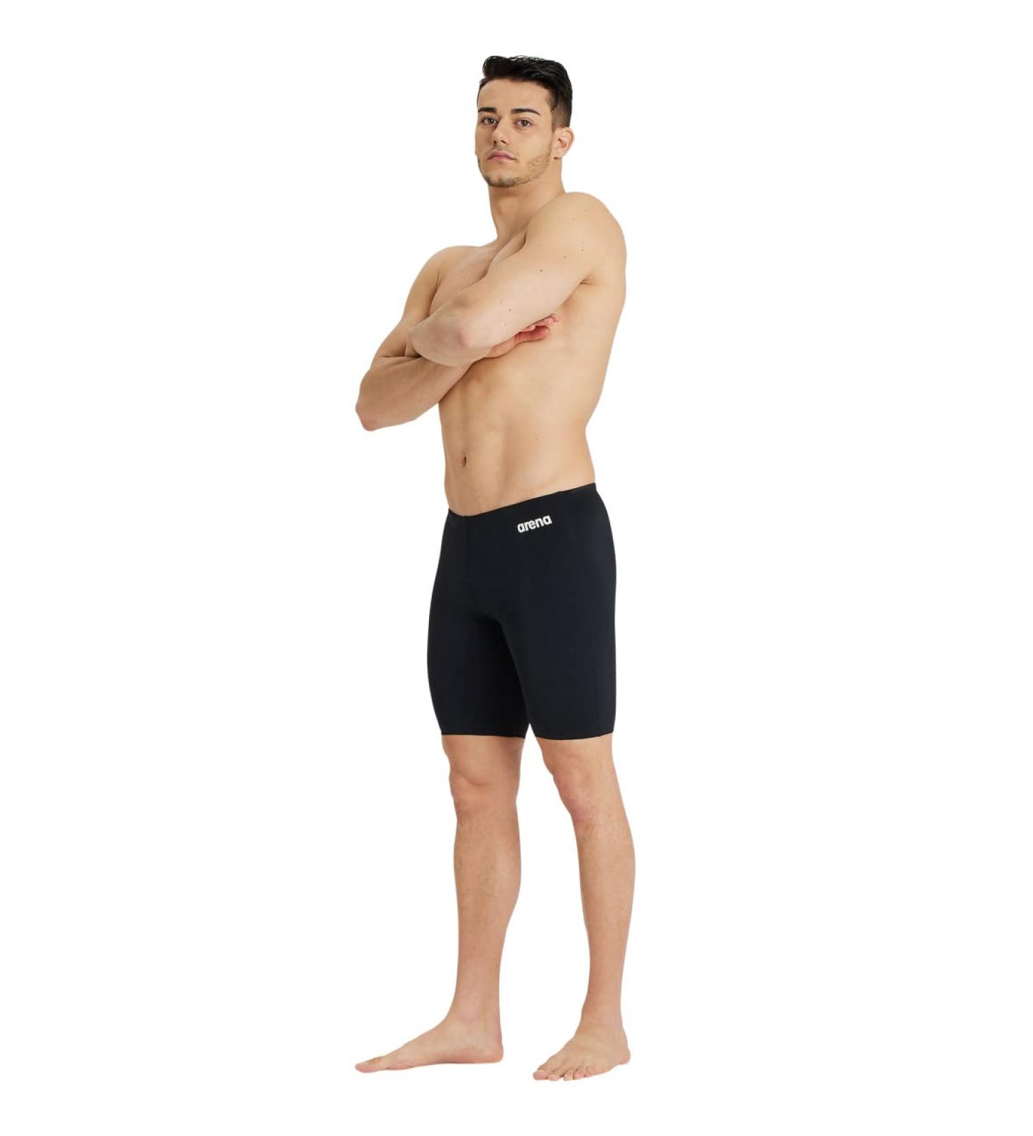 Buy Arena Solid Team Men's Jammers - Quick-Drying Chlorine Resistant UPF 50+ Swim Trunks | Eco-Friendly Maxlife Fabric in Black-White - Buy Online on GoSupps.com