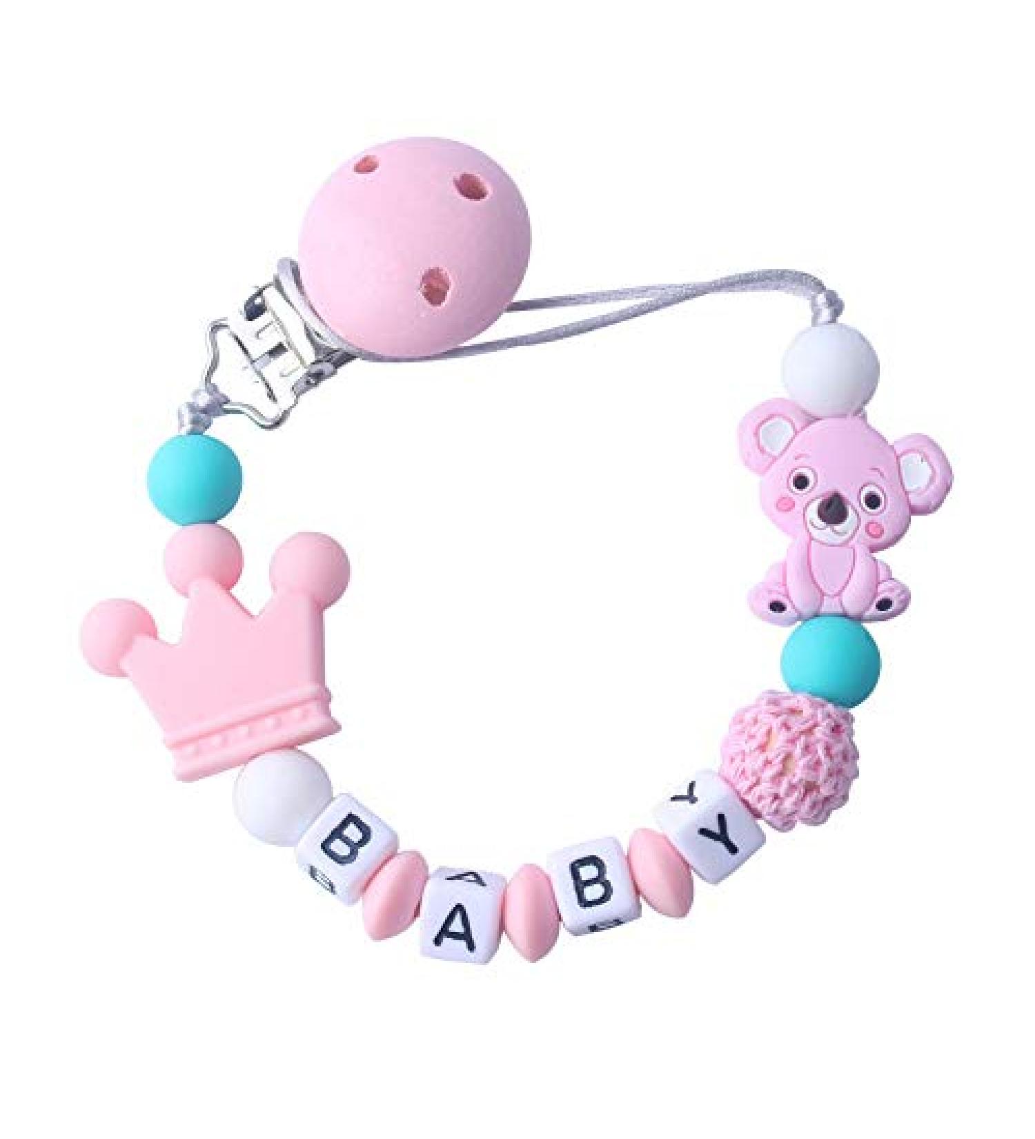 Personalized Pacifier Clip with Name | Custom Baby Pacifier Holder | Teething Toy & Gift for Newborn | Pink - Buy Online on GoSupps.com