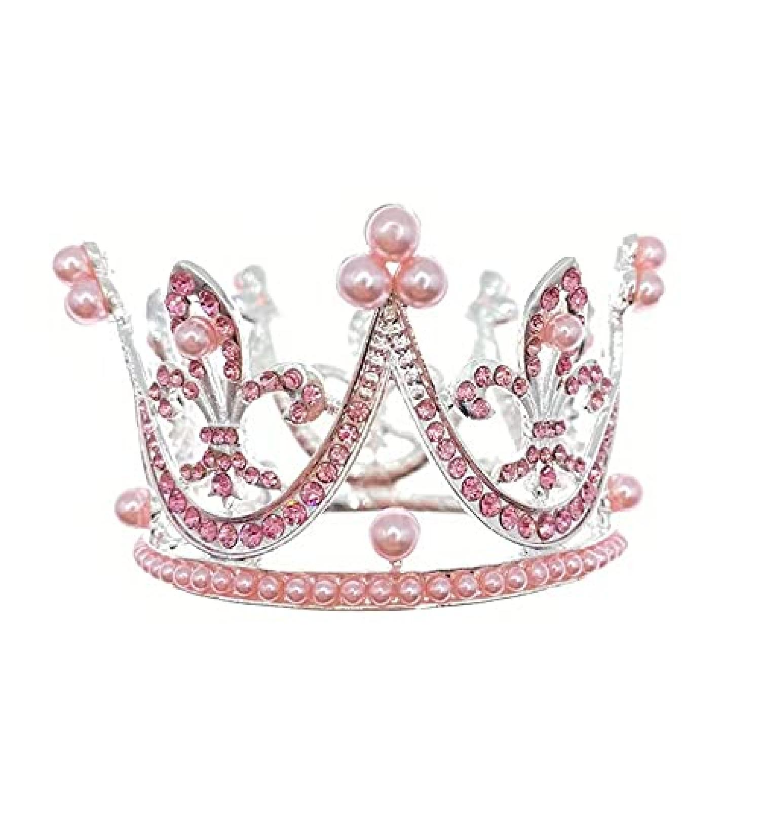 Round Mini Rhinestone Pearl Princess Pink Crown Party Hat - Photo Prop - Buy Online on GoSupps.com