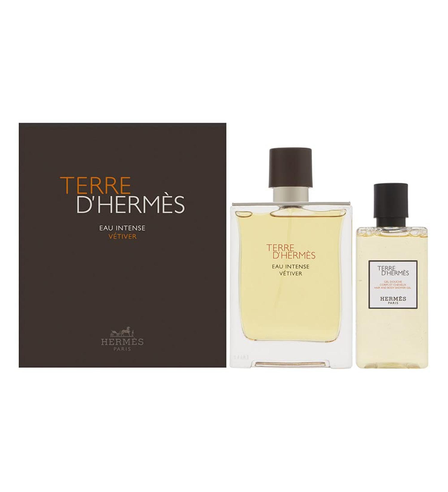 Terre D'Hermes Eau Intense Vetiver by Hermes for Men 2 Piece Set Includes : 3.3 oz Eau de Parfum Spray + 2.7 oz Hair and Body Gel