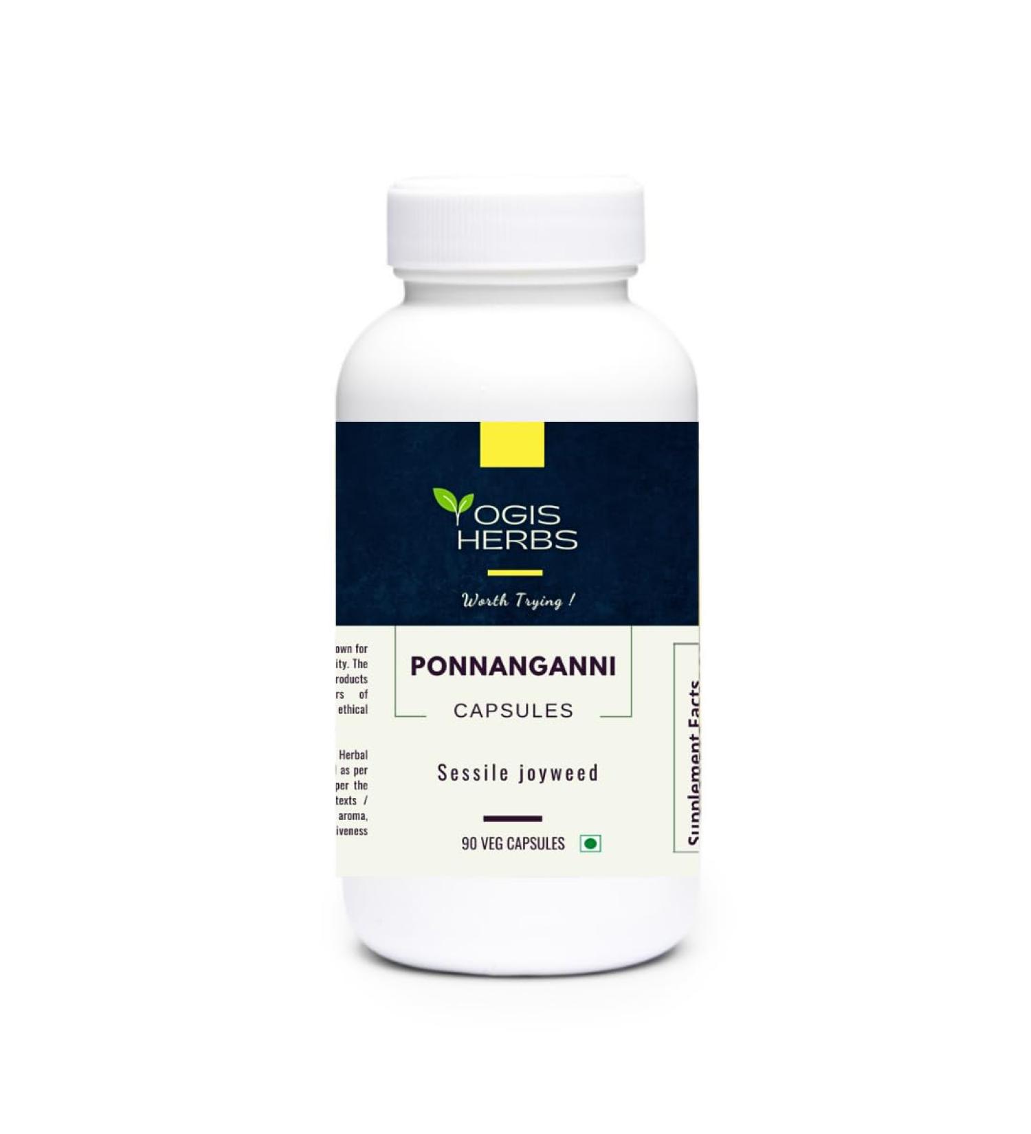 YOGIS HERBS Ponnanganni Capsules (Joyweed/Alternanthera sessilis) 100% Natural Herbal Supplement for Hair Health Eye Care Skin Glow and Detox Support 90 Veg Capsules - Buy Online on GoSupps.com