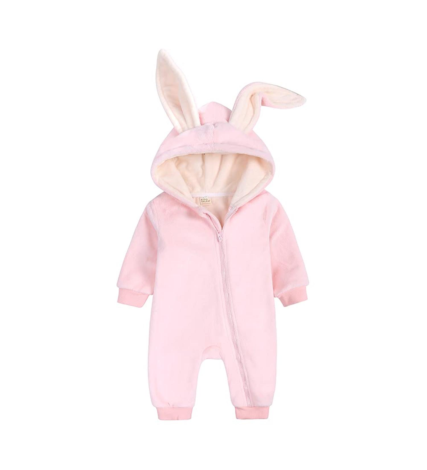 Kids Tales Newborn Baby Winter Romper | Cute Rabbit Ear Hood | 9-12 Months | Thick Fleece | Cozy Outfit - Buy Online on GoSupps.com