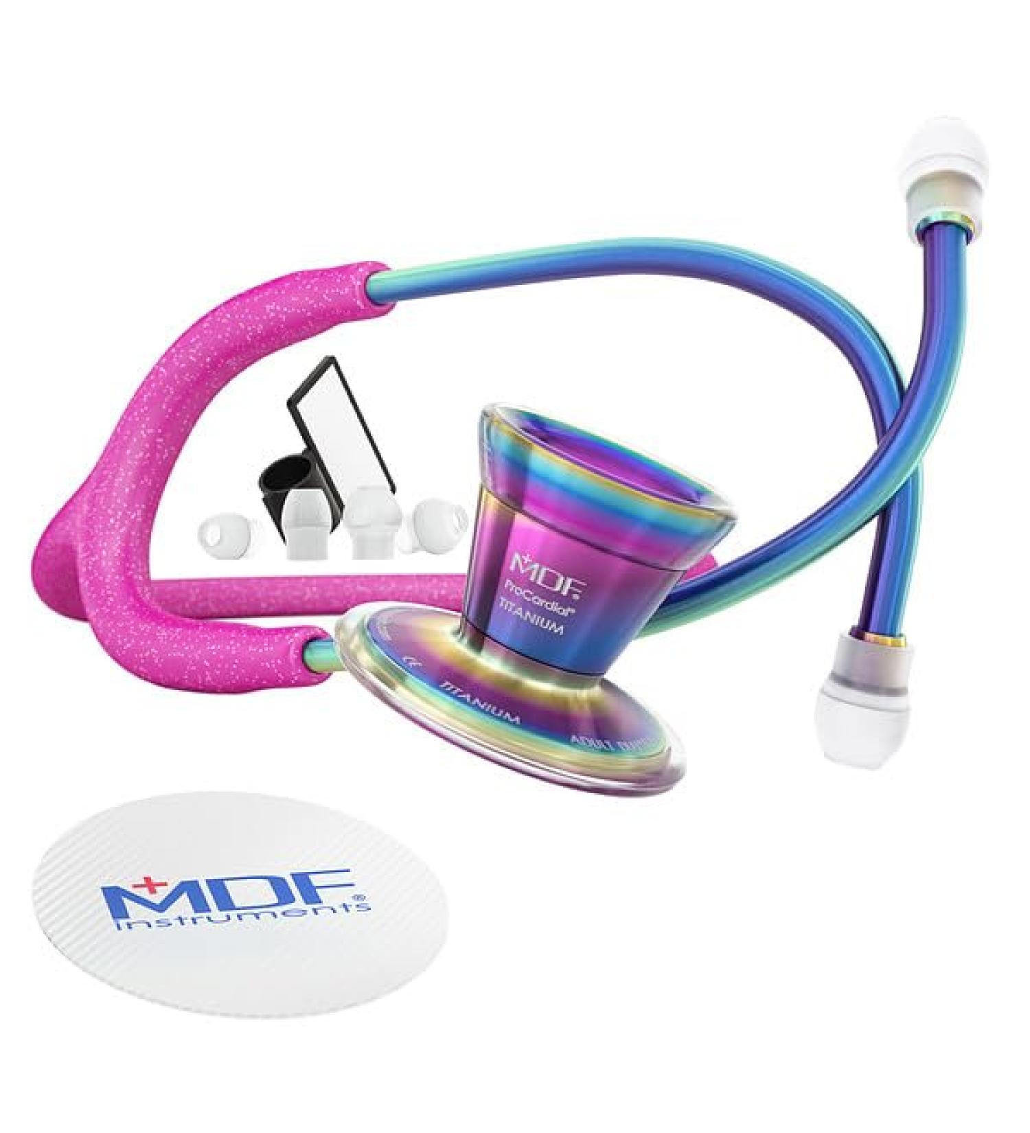 MDF Instruments Pink Glitter Kaleidoscope Stethoscope - Lightweight Titanium Dual Head Adult Use - MDR797TGL32KL International Shipping Available - Buy Online on GoSupps.com