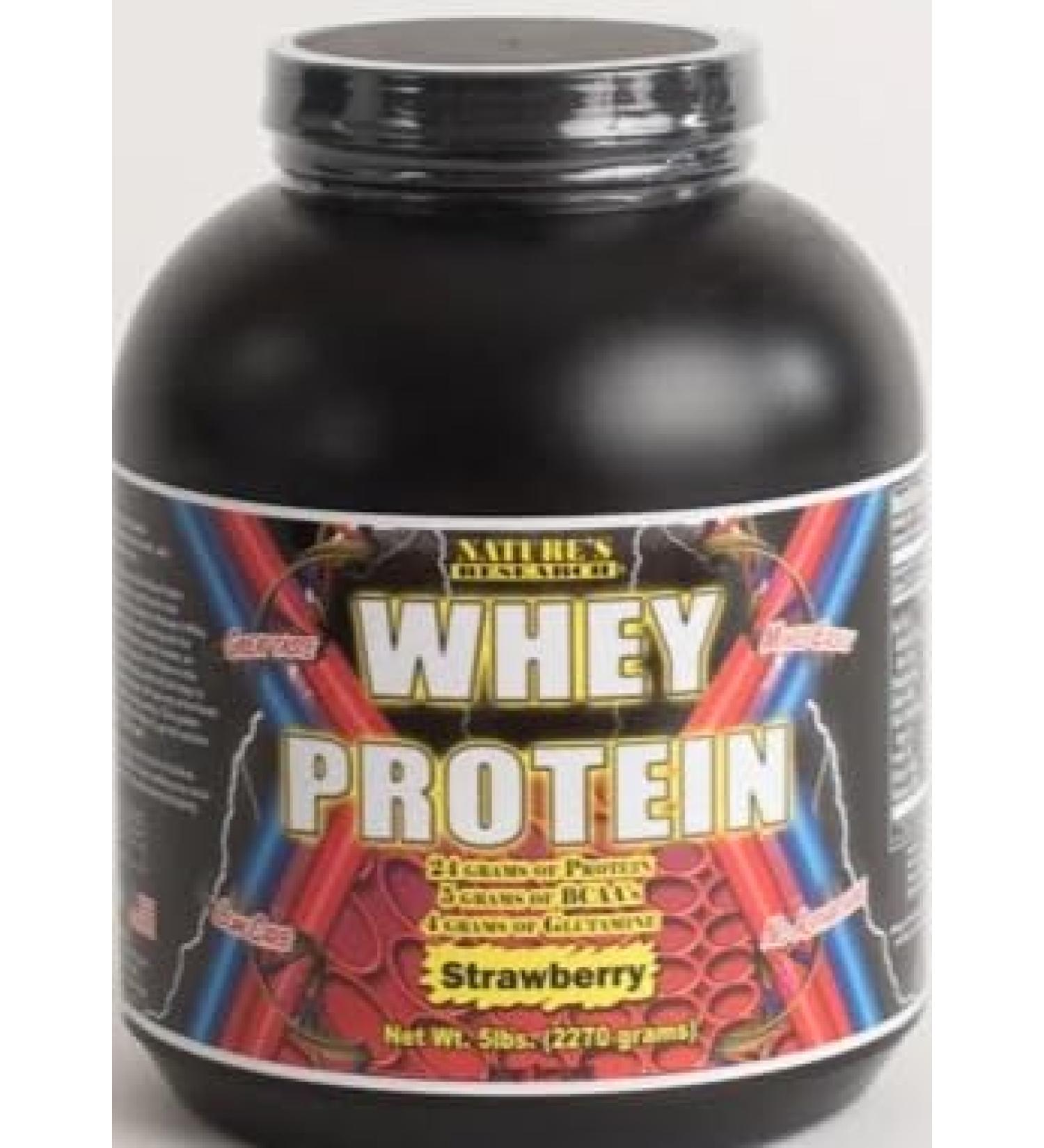 Natures Research Whey Protein 5lbs jug Strawberry 75 Servings