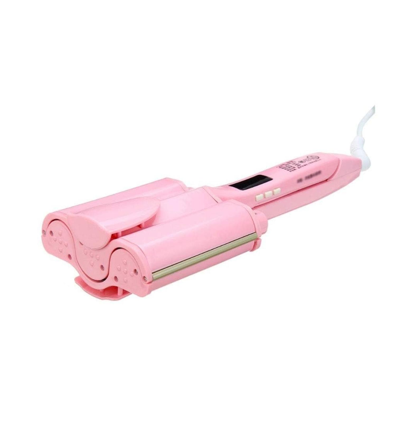 Ceramic Big Wave Hair Curlers - Digital Display 3 Tubes Hair Waver Iron for Quick Styles (Pink) - International Shipping Available - Buy Online on GoSupps.com