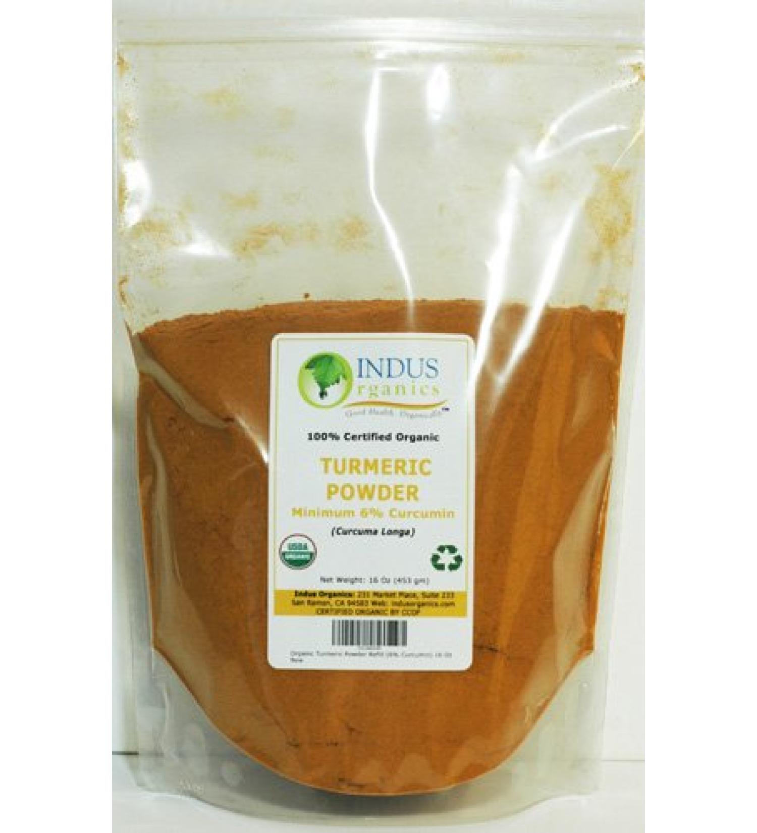 Indus Organics Turmeric Powder 1 Lb - Premium Grade, High Purity (6% Curcumin) | Freshly Packed Refill Bag - Buy Online on GoSupps.com
