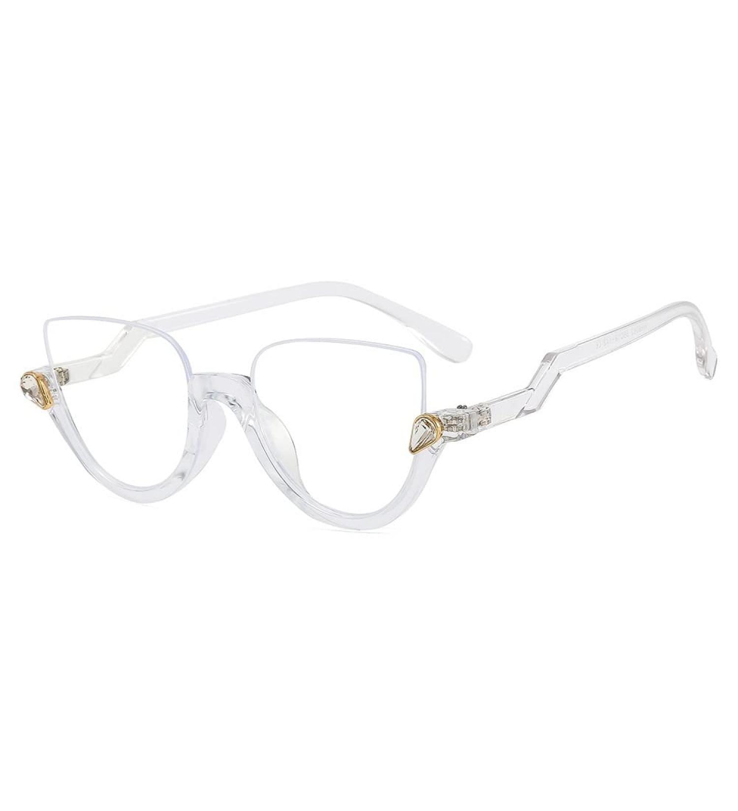 Shop Anti UV Large Cat-Eye Computer Readers - Blue Light Blocking +300 Clear Half Frame Glasses - Buy Online on GoSupps.com