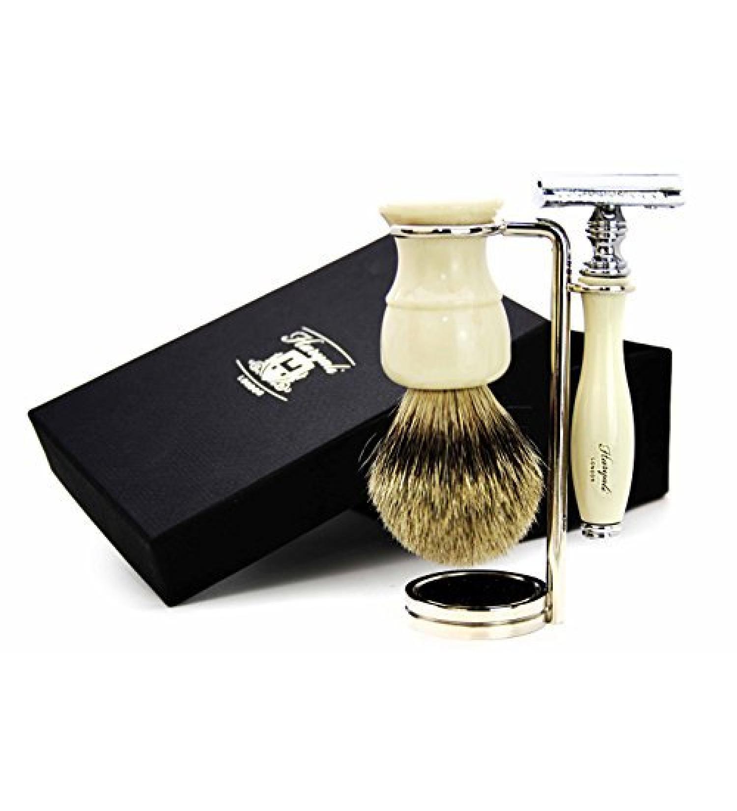 Buy Pure Silver Tip Badger Hair Brush with DE Safety Razor & Holder - Premium Shaving Accessories for a Luxurious Shave | International Shipping Available - Buy Online on GoSupps.com