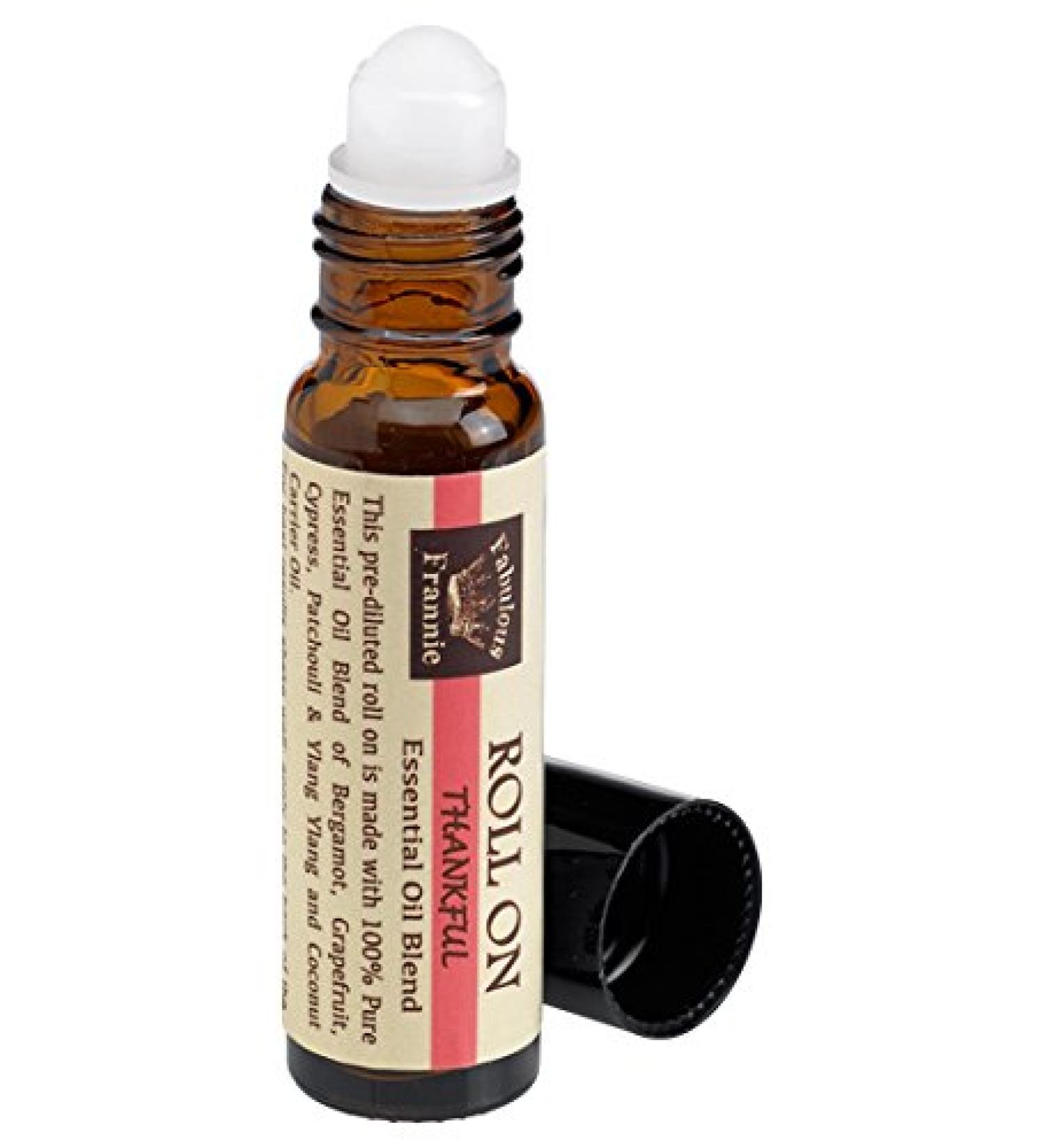 Fabulous Frannie Thankful Pre-Diluted Essential Oil Blend Roll-On 10ml Made with Pure Essentials Oils and Coconut Oil (Bergamont Cypress Patchouli and Ylang Ylang) 10ml (Pack of 10