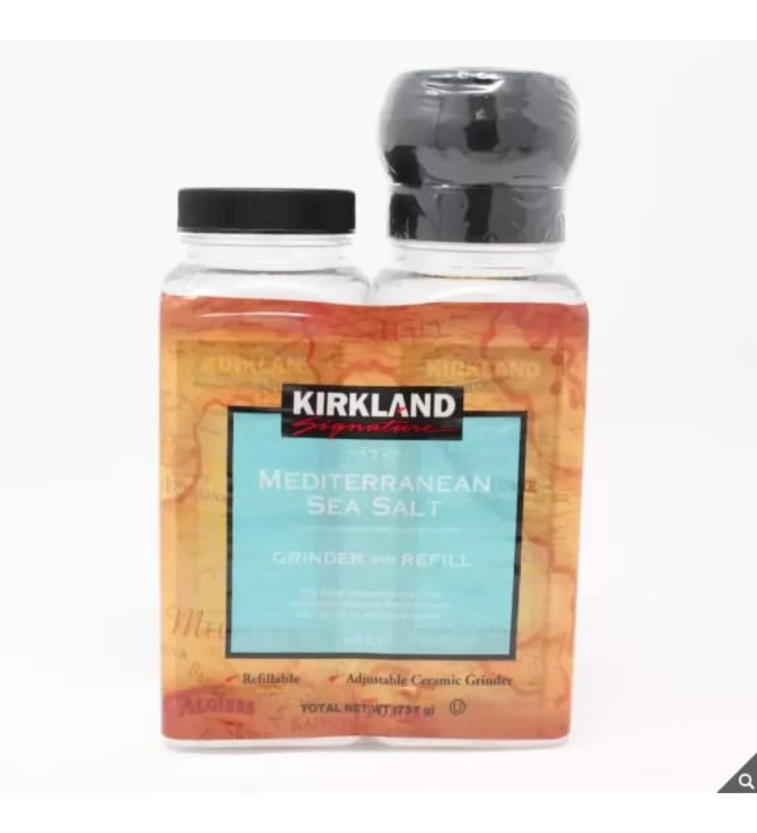 Kirkland Signature Mediterranean Sea Salt Grinder with Refill- 100% Natural - Fine Grain - Refillable - Adjustable Ceramic Grinder - Kosher - 737g 2 Pack - Buy Online on GoSupps.com