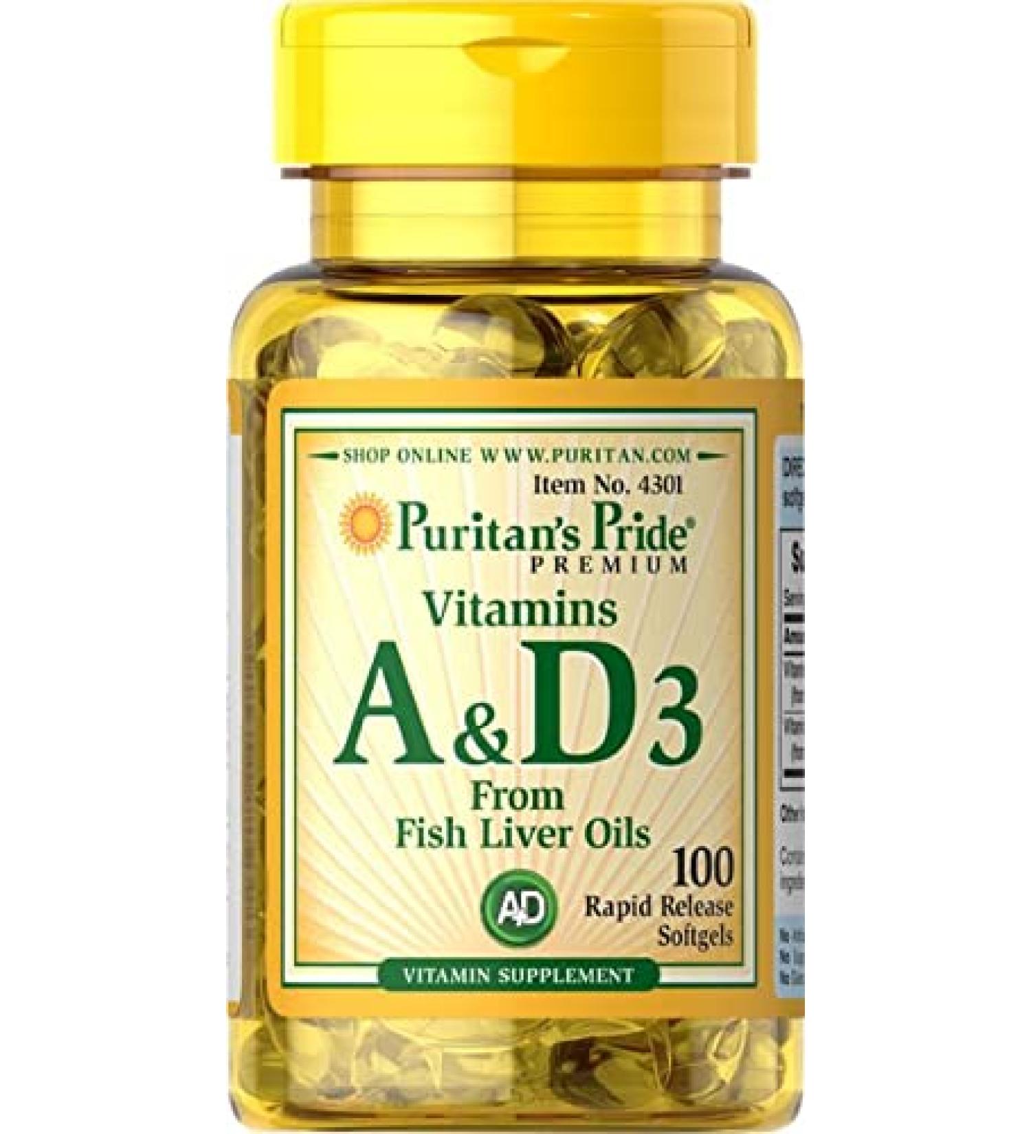 Puritan's Pride Vitamins A & D 5000/400 IU - Essential Supplement for Overall Health - Buy Online on GoSupps.com