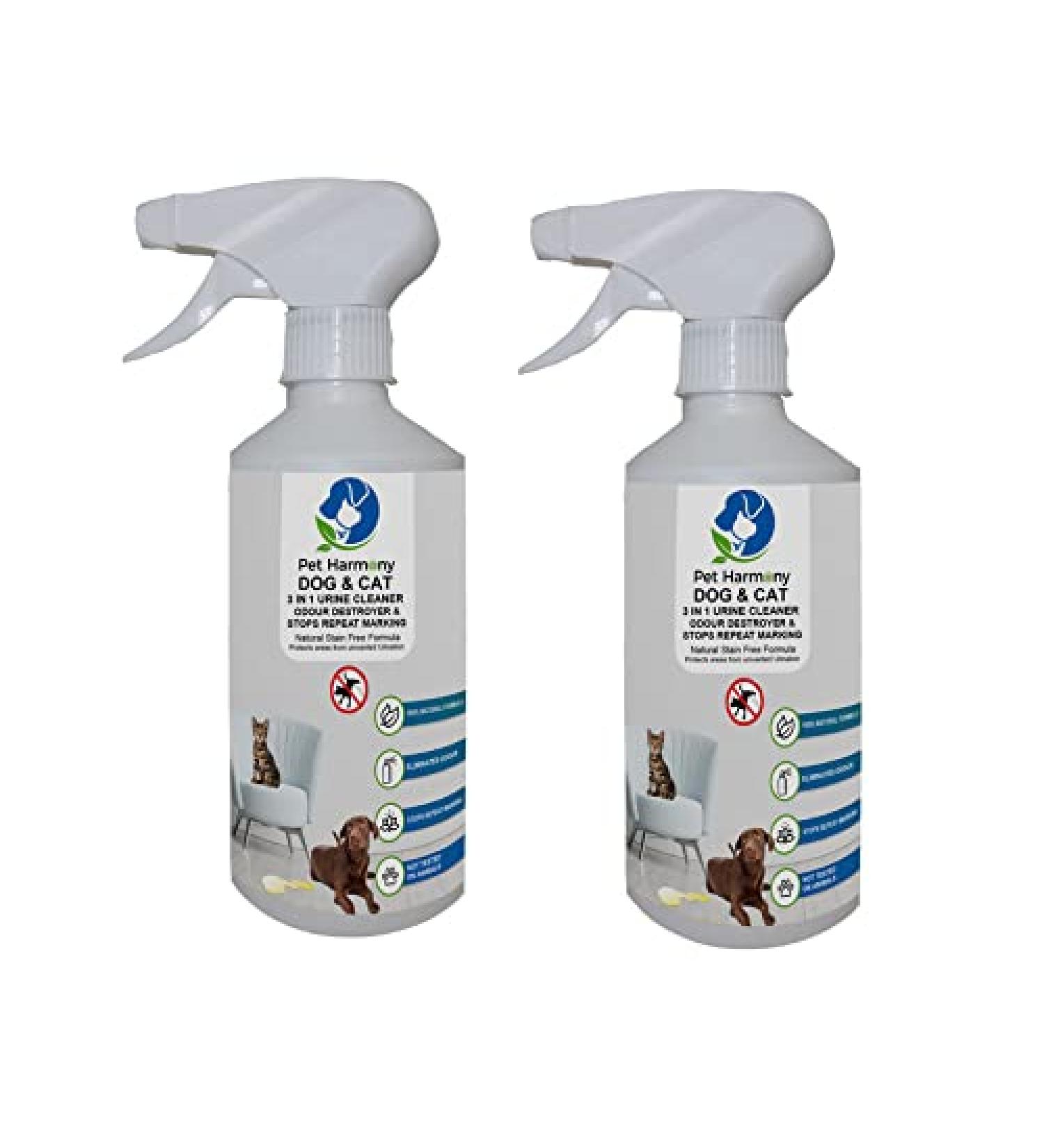 Pet Harmony 3in1 Natural Urine Odour Cleaner Spray Enzymes Stop Repeat Marking Urine Stopper Repellent for puppies dogs cats 2 500ml - Buy Online on GoSupps.com