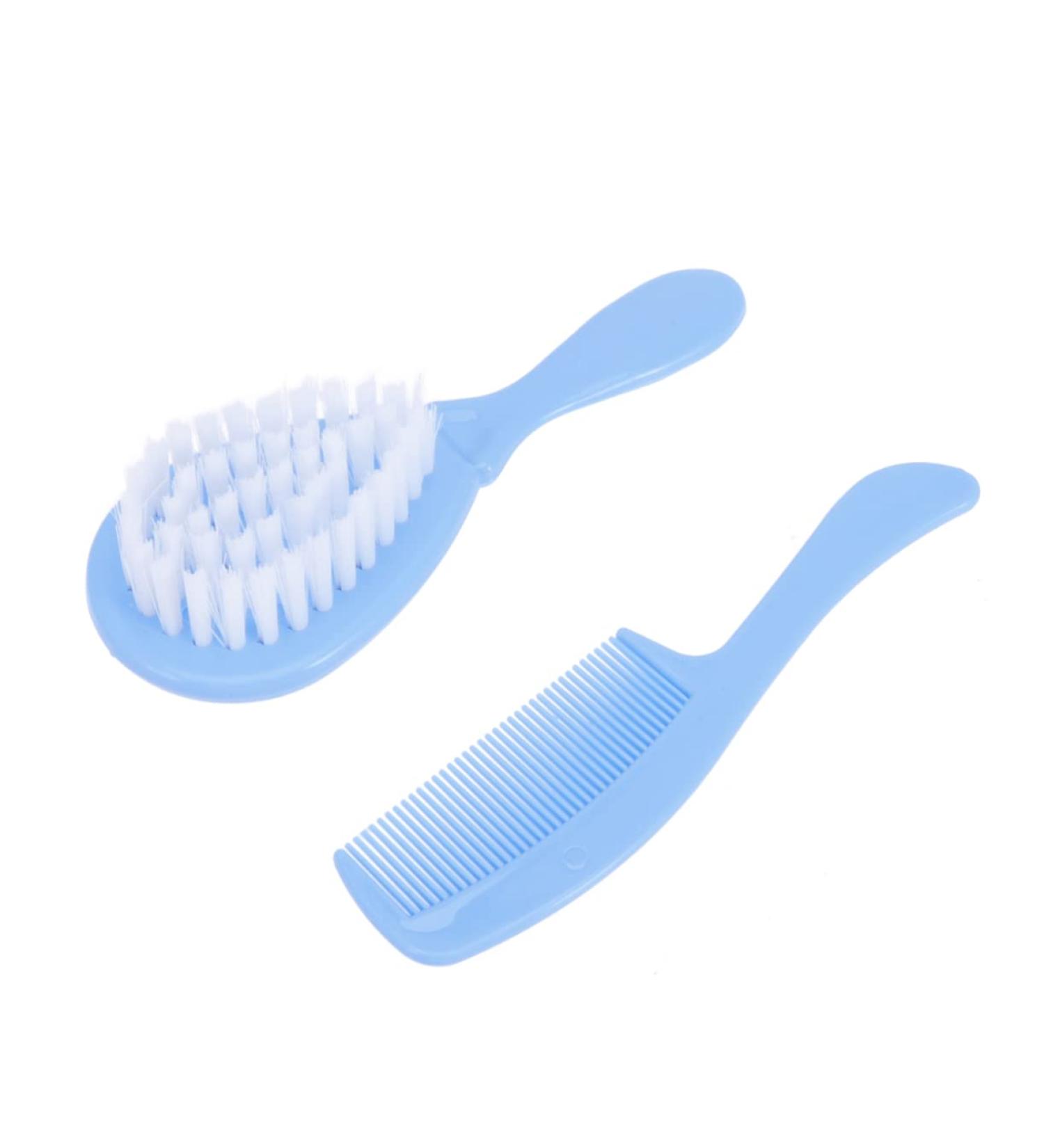 Newborn Baby Hair Brush & Comb Set - Soft Infant Scalp Massage Brushes in Blue - Size 1 - Buy Online on GoSupps.com