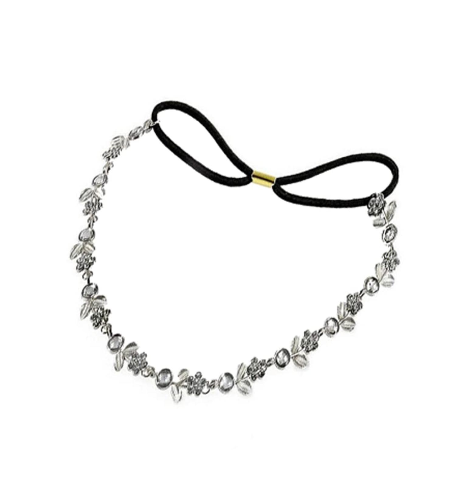 Women Silver Rhinestone Flower Hair Band Elastic Headband Silver Rhinestone - Buy Online on GoSupps.com