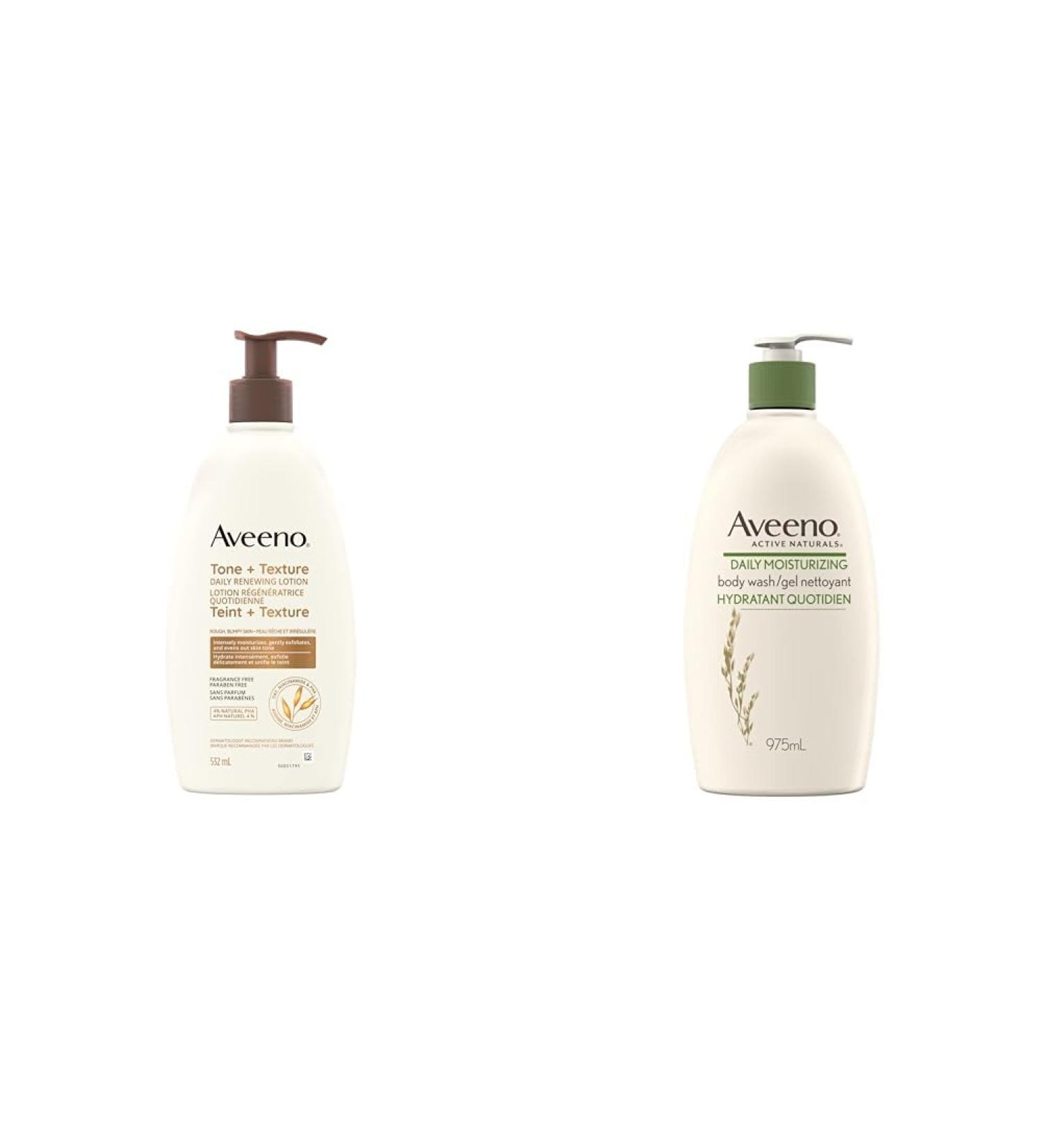 Aveeno Tone and Texture Daily Renewing Lotion Fragrance-Free Dry Skin & Keratosis Pilaris & Daily Moisturizing Body Wash with Pump Colloidal Oatmeal Women's Men's - Sensitive Skin Moisturizer + Body Wash 975 mL - Buy Online on GoSupps.com
