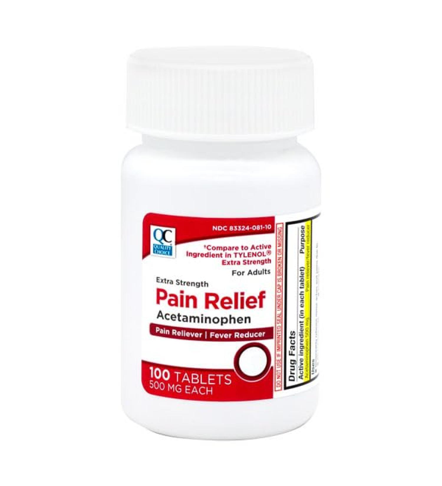 Quality Choice Acetaminophen 500 mg Extra Strength Tablets for Pain and Fever Relief. Value Size 100 Count Bottle - Buy Online on GoSupps.com