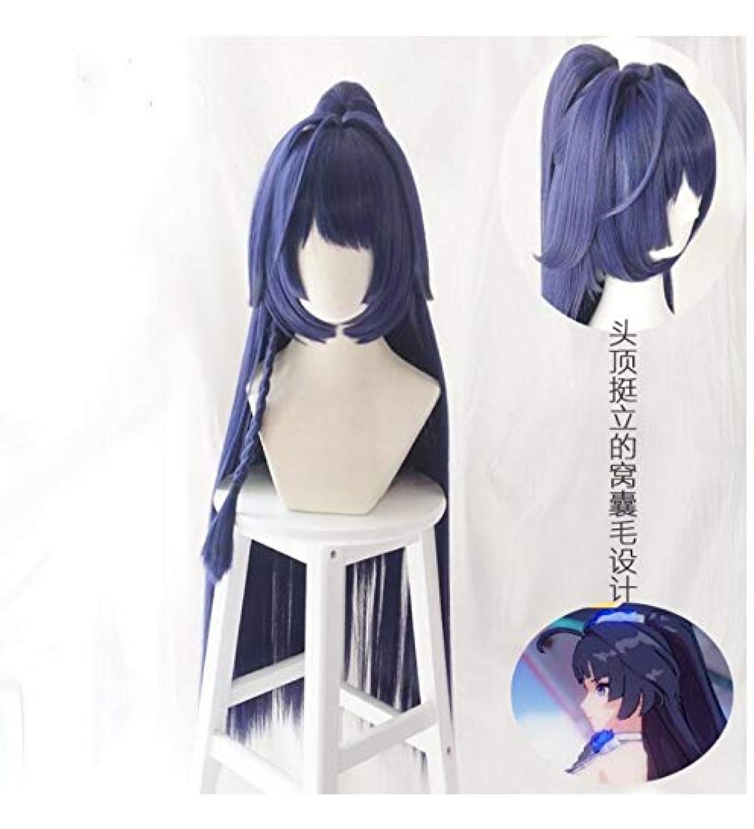 Anime Honkai Impact 3 3rd Cosplay Wig Raiden Mei Long Straight Purple Synthetic Hair With Chip Ponytail for Adult + Wig Cap