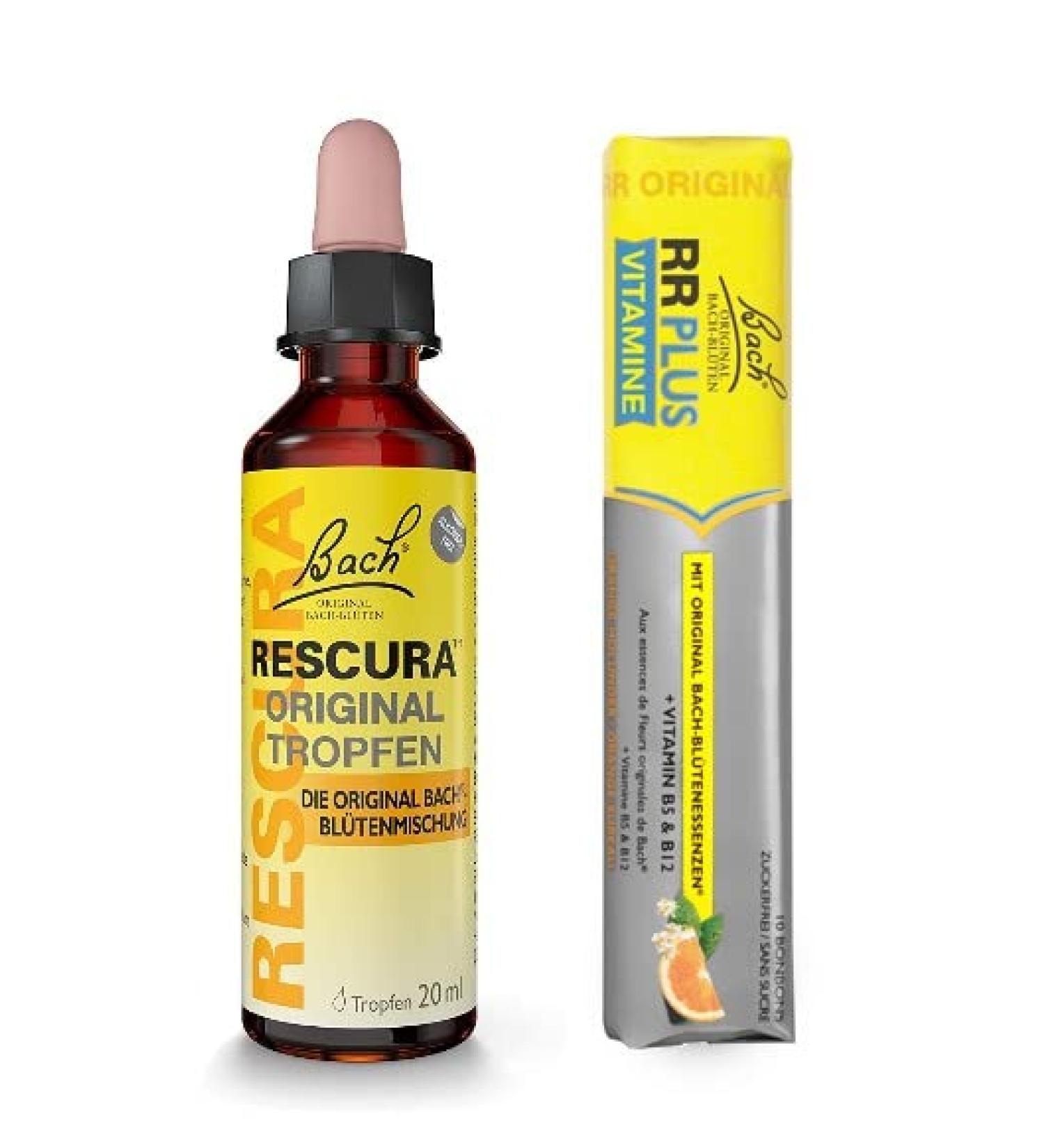 Original RESCURA Alcohol-Free Bach Flower Drops 20ml & Rescura Plus Vitamins Candies 42g - Vegan Sugar-Free With B5 + B12 - International Shipping - Buy Online on GoSupps.com