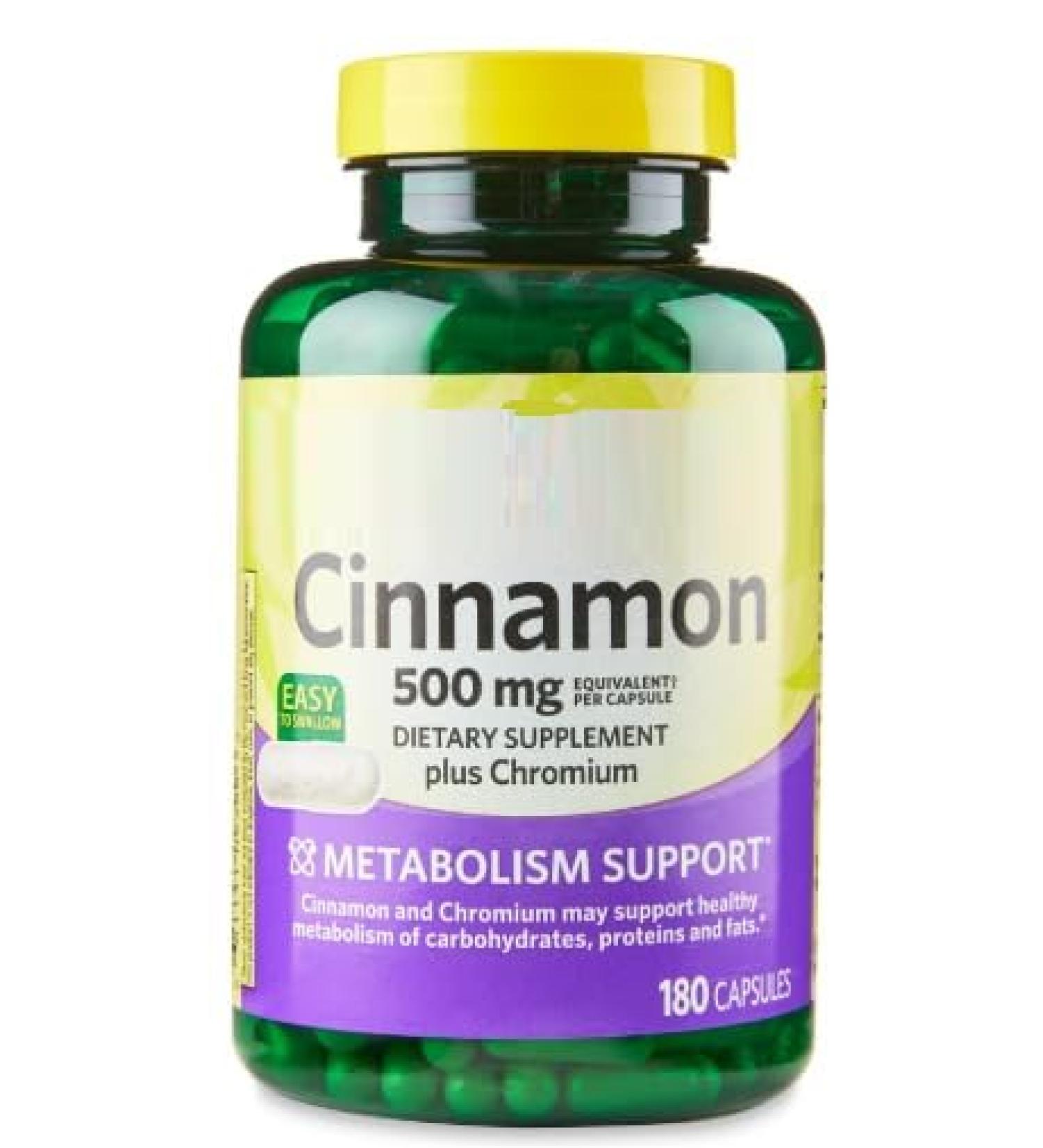 Cinnamon Plus Chromium Dietary Supplement Capsules 500 mg 180 Count + SEDLAV Sticker