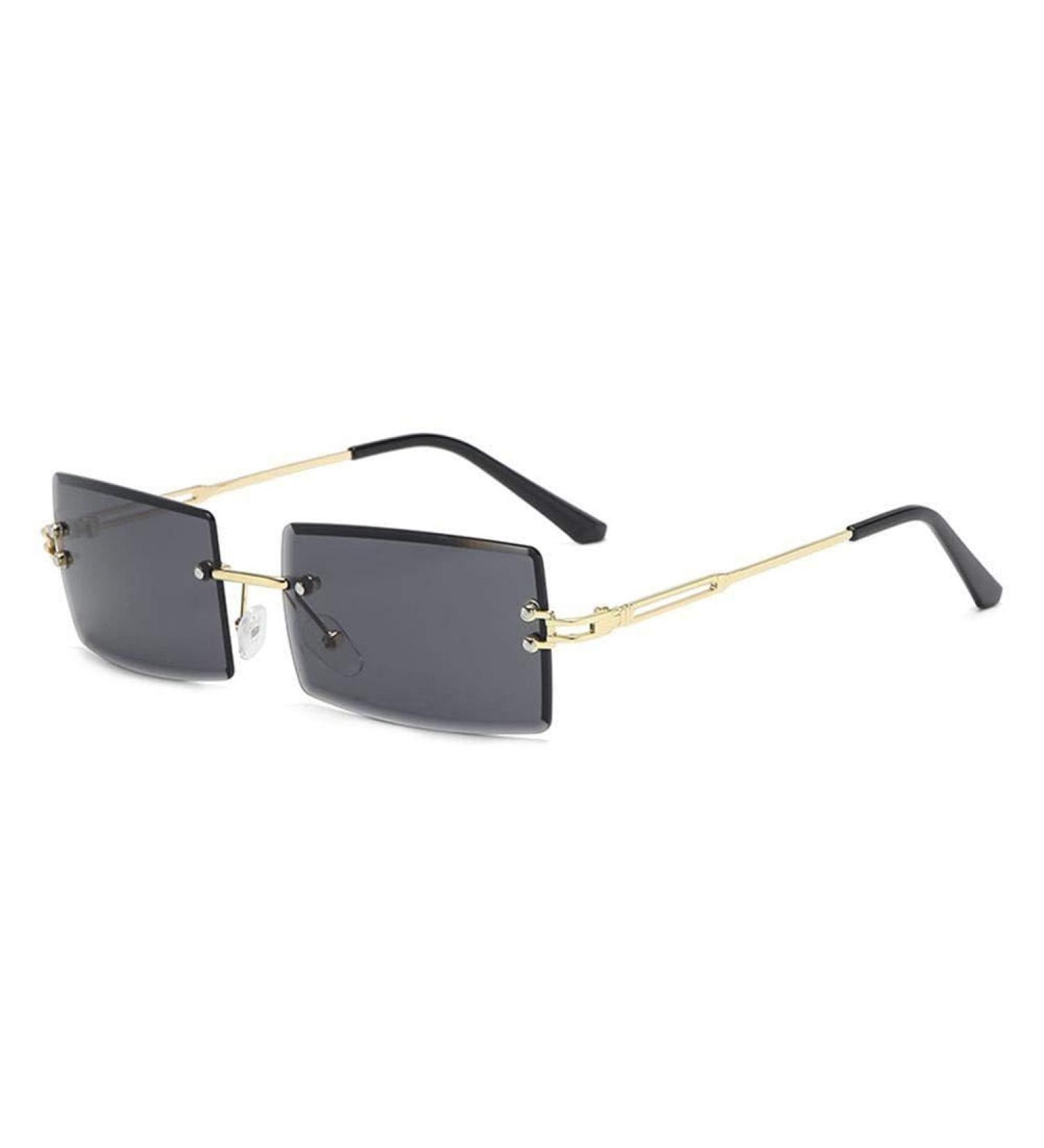 Rimless Rectangular Sunglasses | Vintage Frameless Metal UV400 Eyewear for Square Faces - Buy Online on GoSupps.com