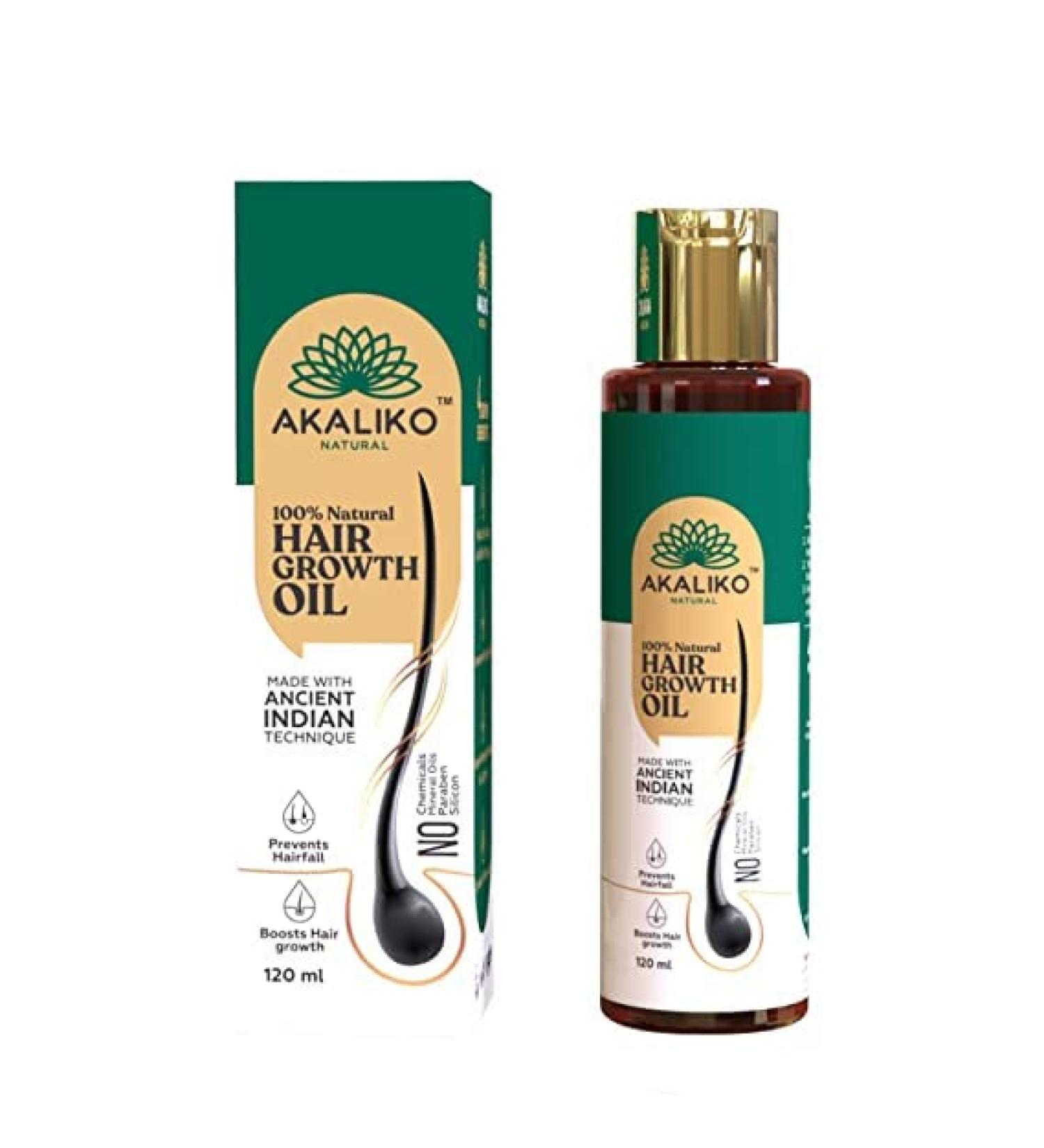 AKALIKO NATURAL Hair Growth Oil for Hair Fall Control & Regrowth | 5 Natural Ingredients - Black Cumins, Avla, Coconut, Almonds & Curry Leaves | 120ml - Buy Online on GoSupps.com
