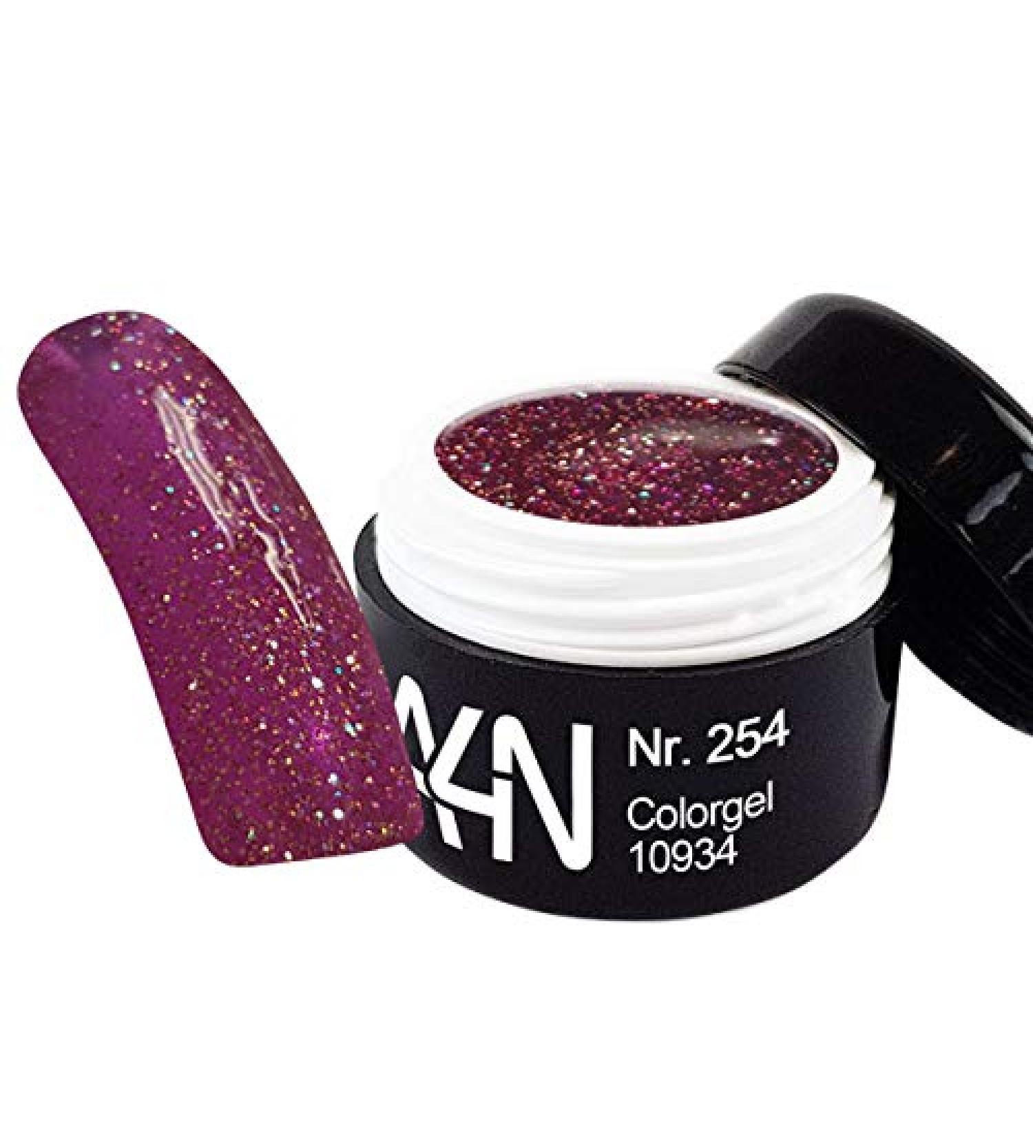UV-LED Colorgel Glimmer Purple 5ml No. 254 Purple color gel with multi glitter suitable for painting French or full cover.
