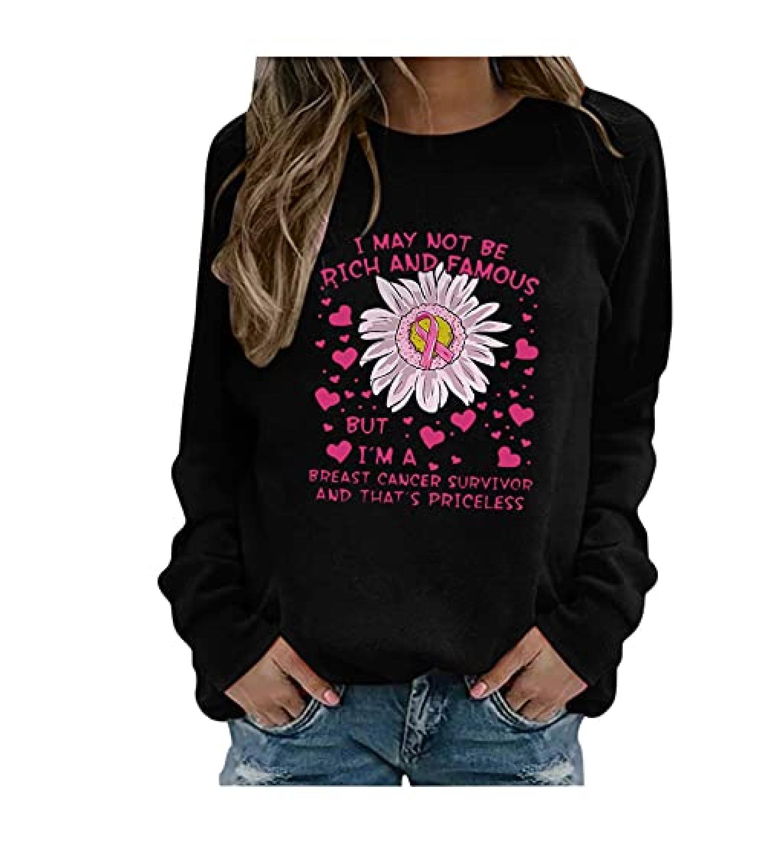 Womens Breast Cancer Awareness Long Sleeve Sweatshirt - Black, XX-Large - Buy Online on GoSupps.com