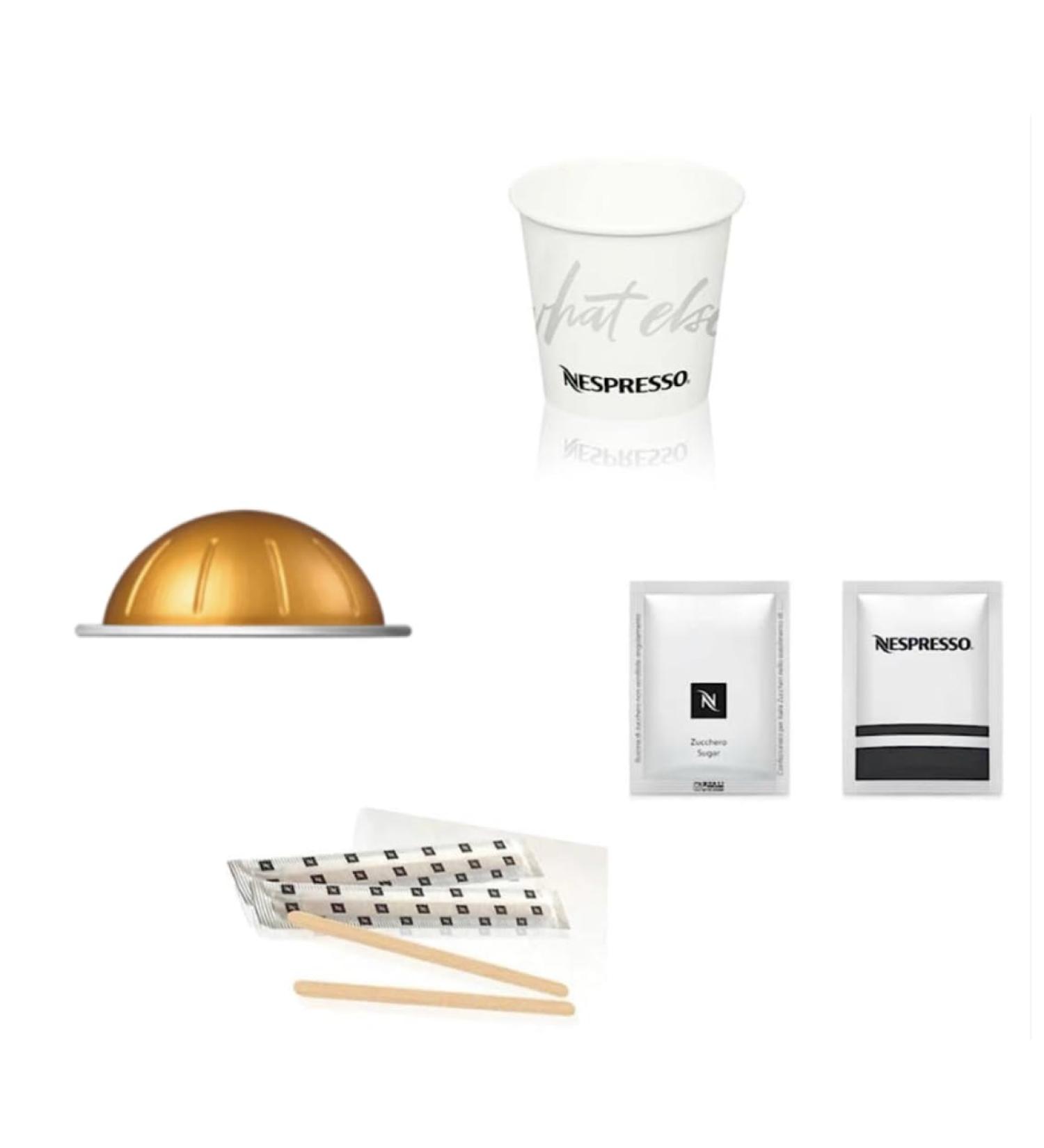  Nespresso Nespresso VertuoLine Espresso Voltesso 50 Capsules with Coffee Accessory Kit: 50 x 110 ml Paper Glasses 50 Bamboo Pallets and 50 White Sugar Sachets - Buy Online on GoSupps.com