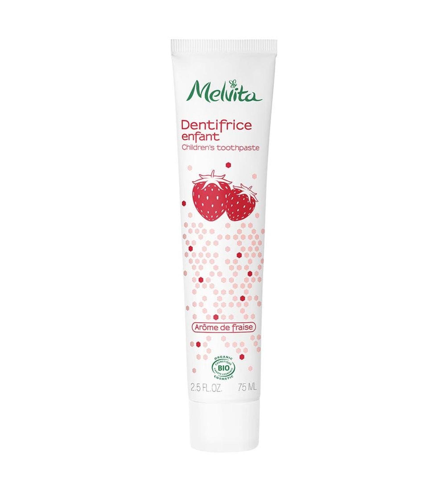 Melvita, Strawberry-flavored children's toothpaste, natural and gentle formula for fun oral hygiene, pleasant taste to encourage brushing, 75 ml, Les Essentiels Hygiene range