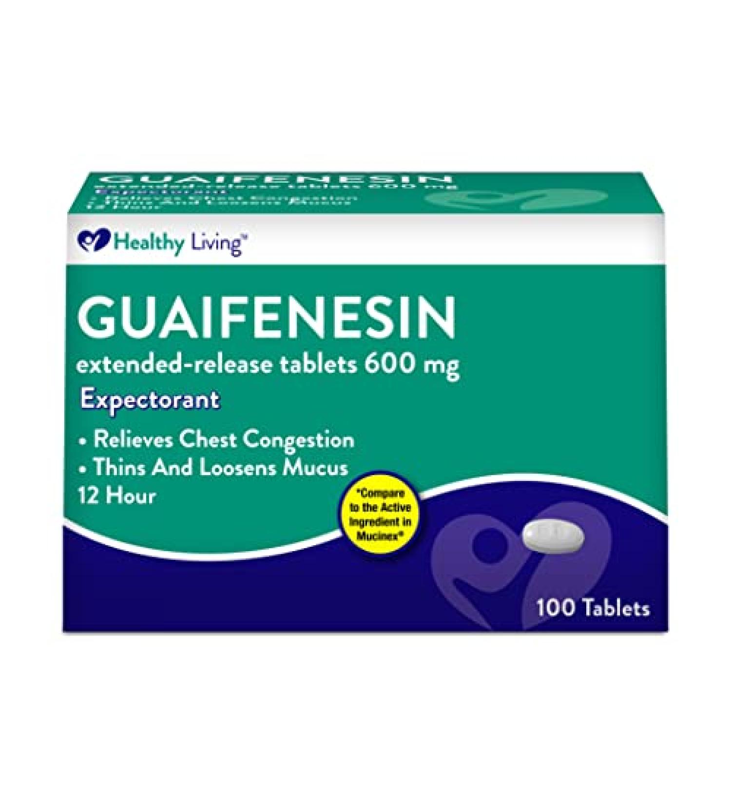Healthy Living Guaifenesin Cough & Mucus Relief - 600 mg Extended-Release Tablets 12 Hour Expectorant 100 Count - International Shipping Available - Buy Online on GoSupps.com