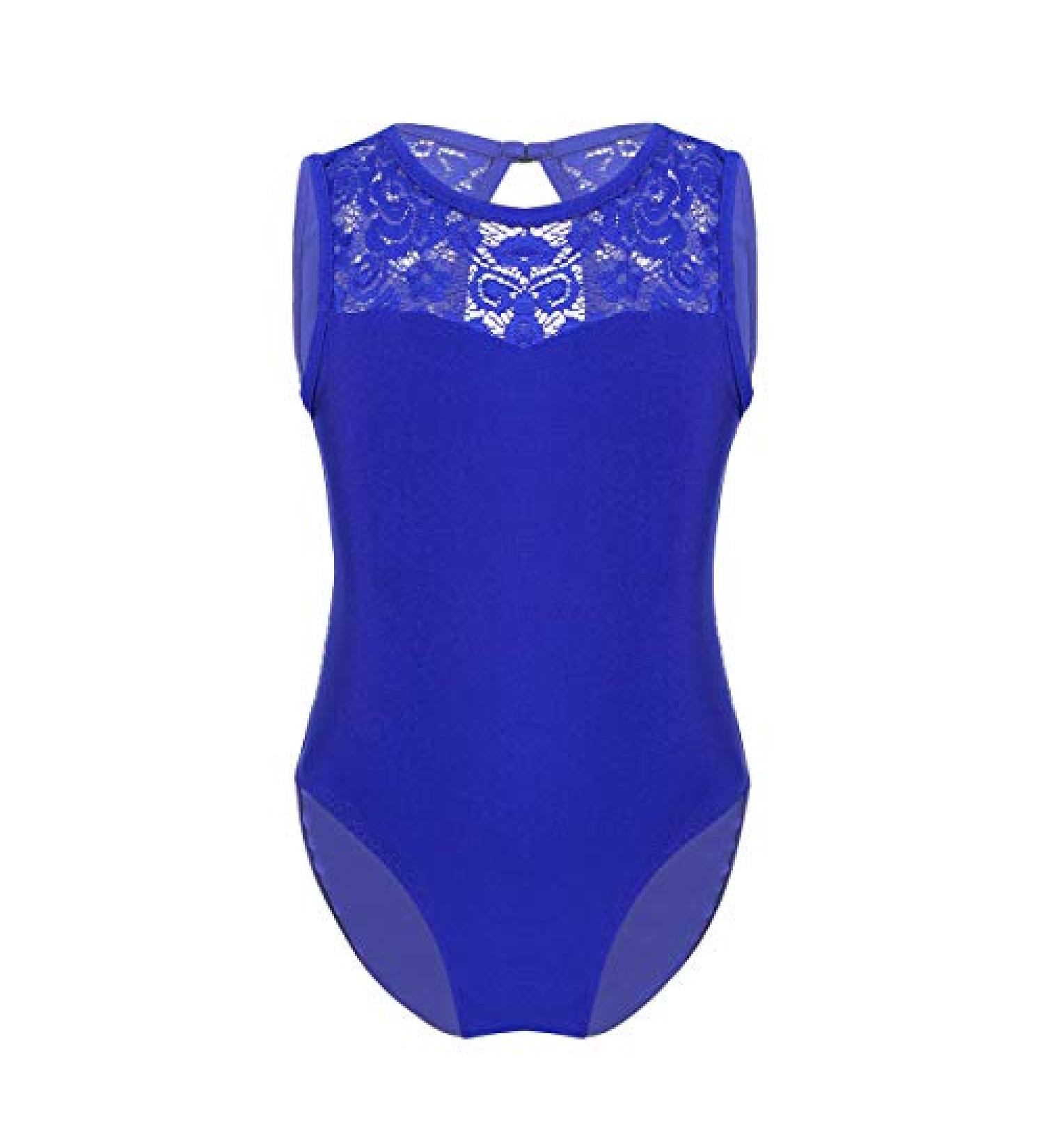 FEESHOW Big Girls' Cap Sleeve Floral Lace Back Leotard in Royal Blue 12-14 - Ballet Dance Costume - Buy Online on GoSupps.com