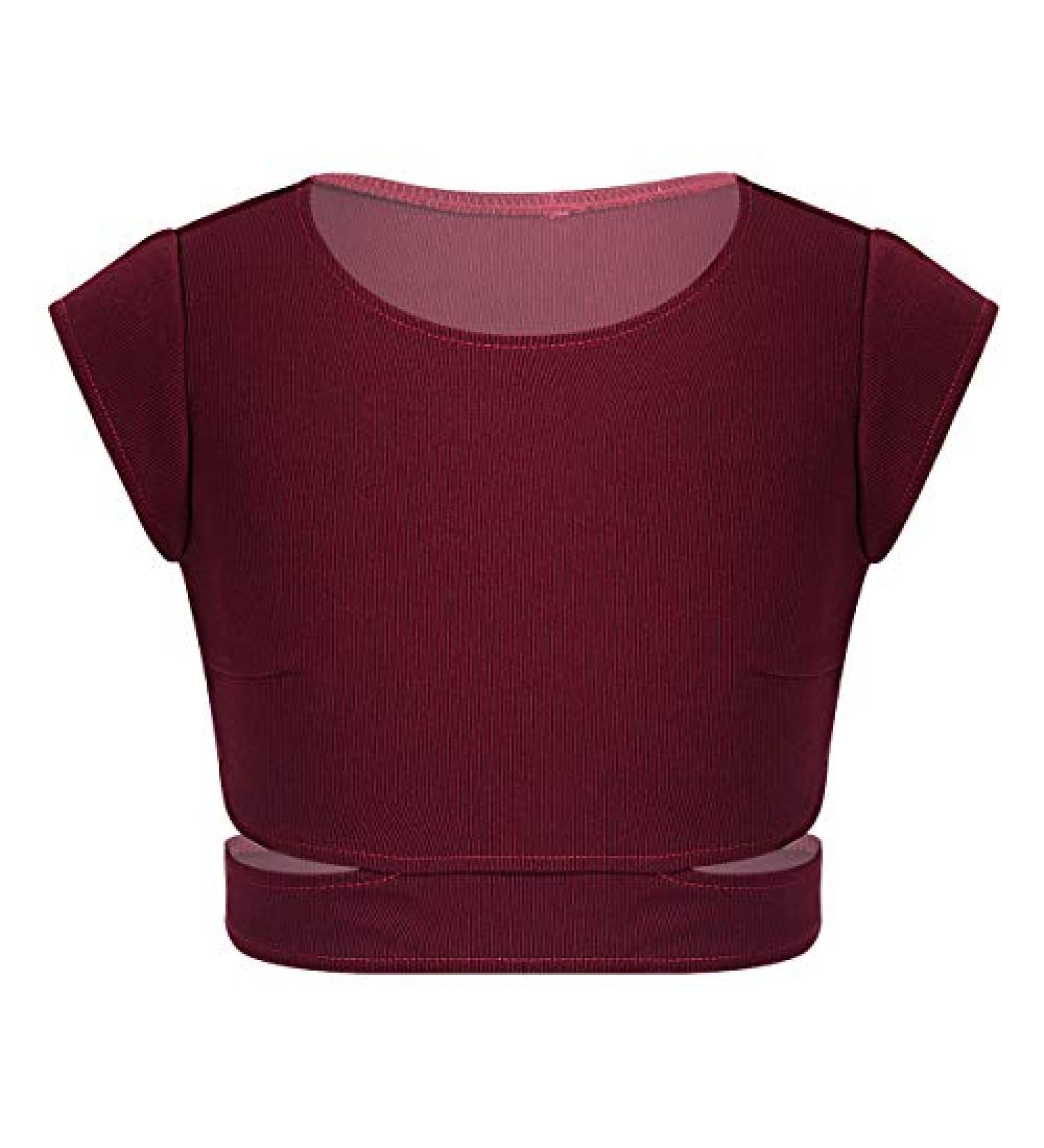 Agoky Girls Cap Sleeve Cutout Waist Tank Crop Top - Burgundy, Size 6 | Athletic Activewear for Gymnastics, Dance, Sports - Buy Online on GoSupps.com
