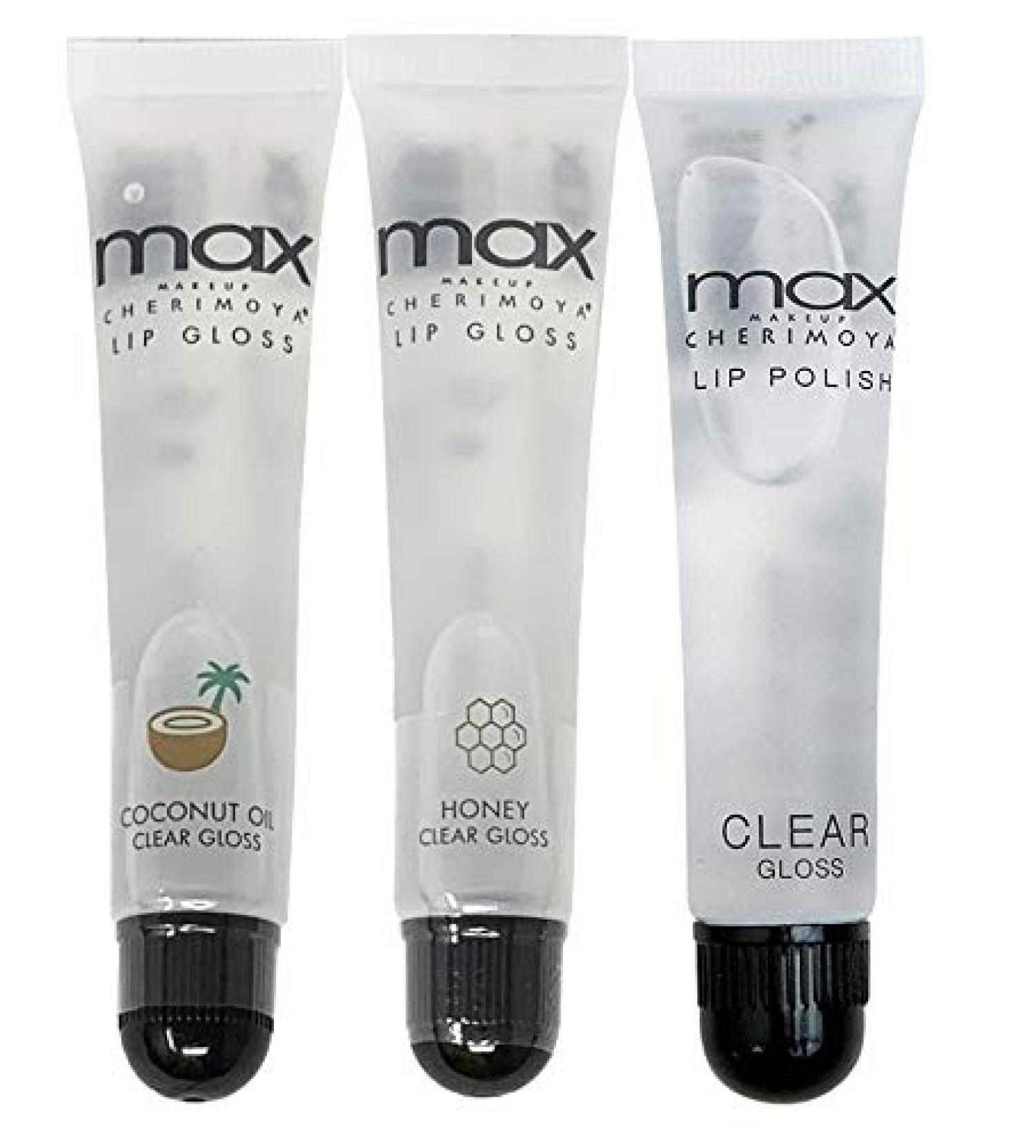 MAX Makeup Cherimoya Lip Polish Clear Set - Original, Coconut, Honey - 3 Pack, 6 Count - Long-Lasting Clear Gloss - Moisturizing Formula - Vegan-Friendly - Buy Online on GoSupps.com