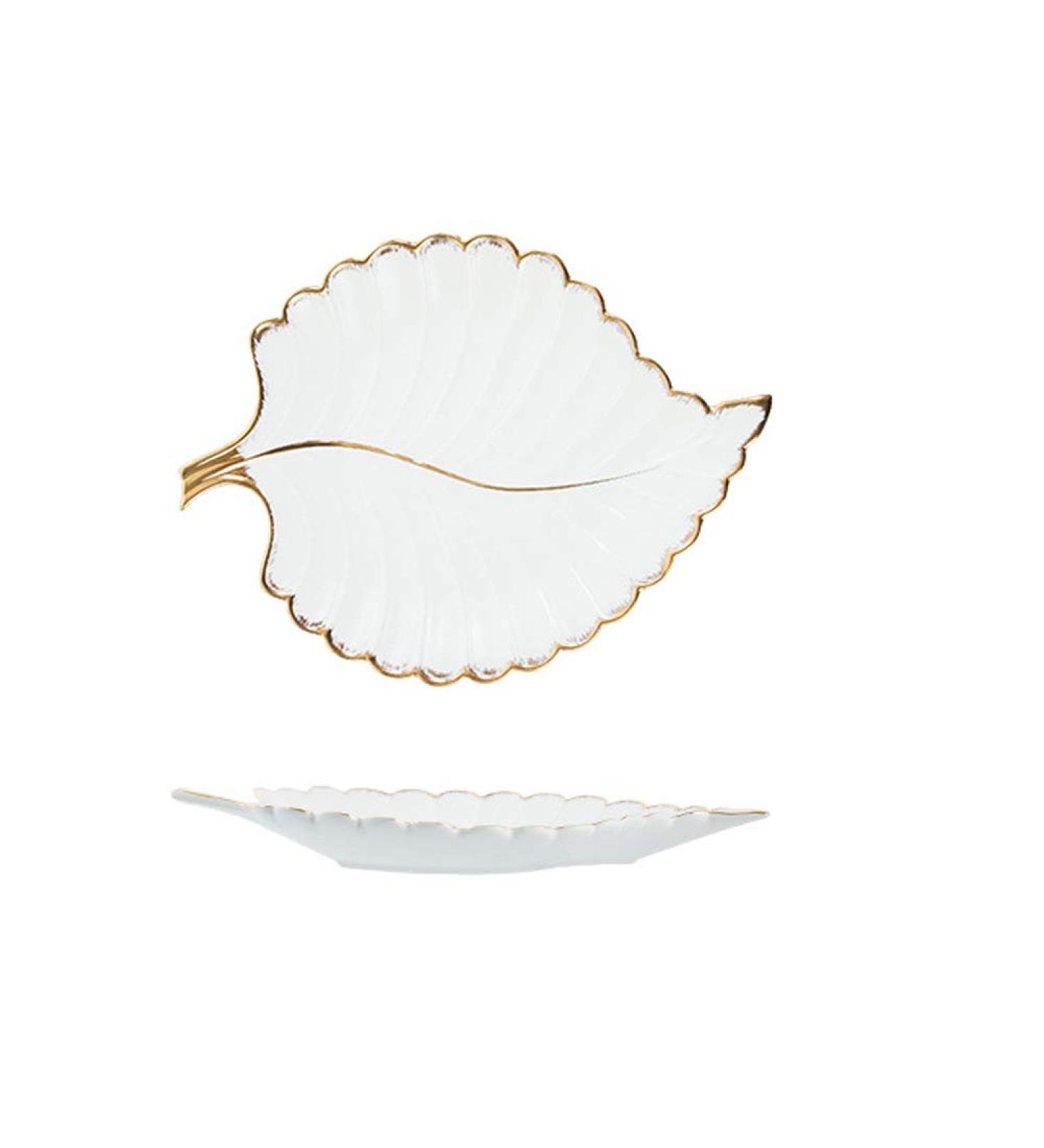 Fruit Dish Gold Plating Ceramic Plate Set Fashion Maple Leaf Design Jewelry Tray Tableware Accessories Dim Sum Fruit Plate Kitchen Dining Dish White L - Buy Online on GoSupps.com