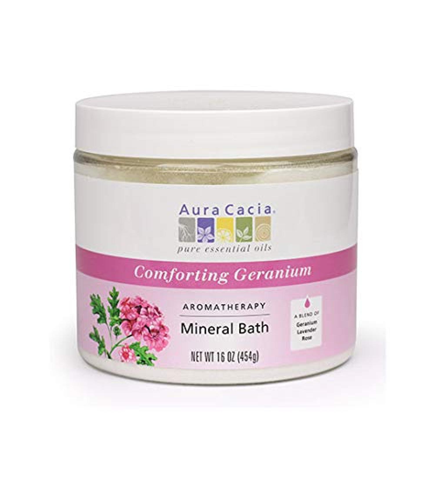 Aura Cacia Comforting Geranium Aromatherapy Mineral Bath 16 oz. Jar | Rosa Damascena - Buy Online on GoSupps.com