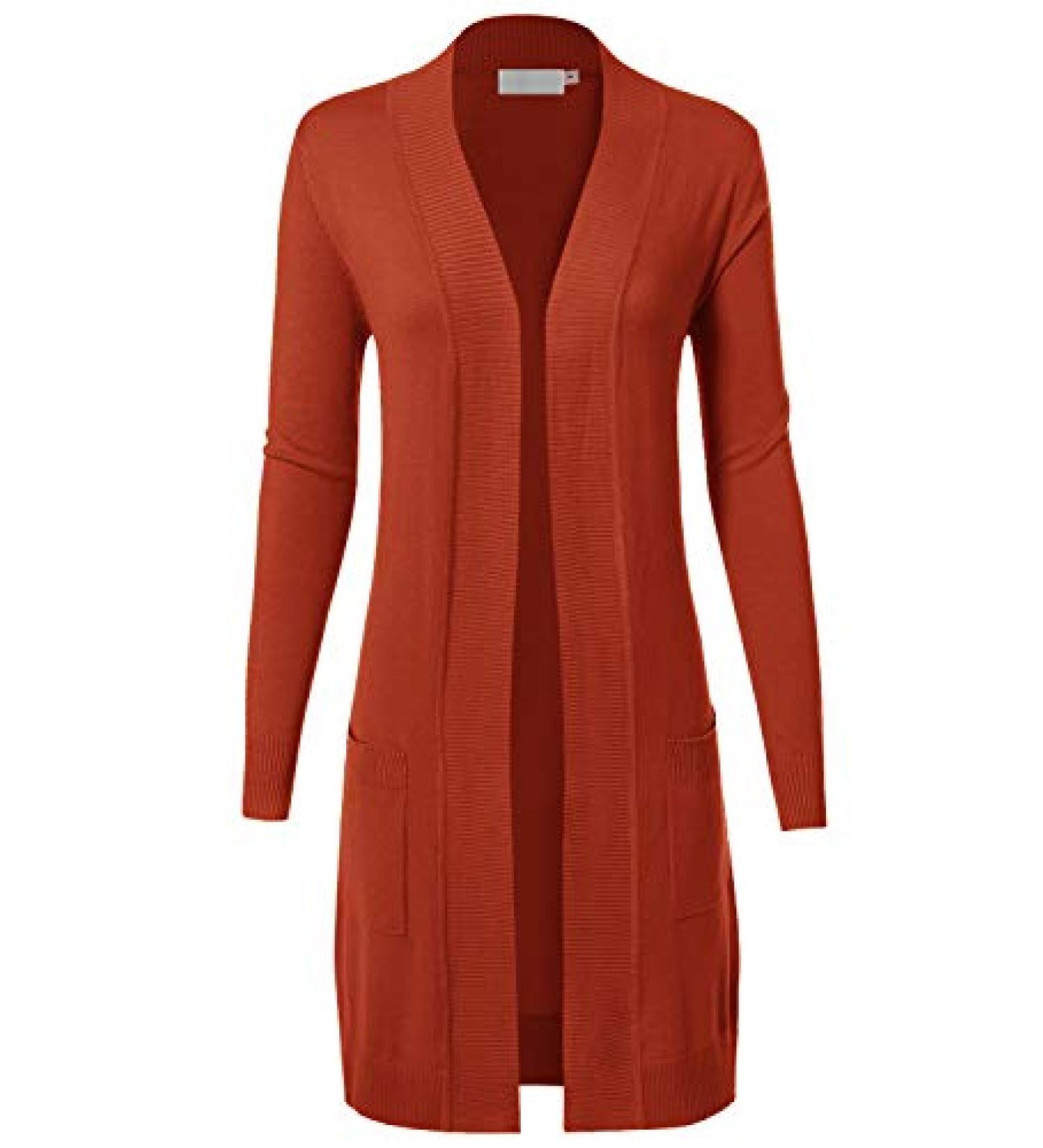 MAYSIX APPAREL Long Sleeve Open Front Cardigan with Pocket for Women - Rust (S-3XL) - Buy Online on GoSupps.com