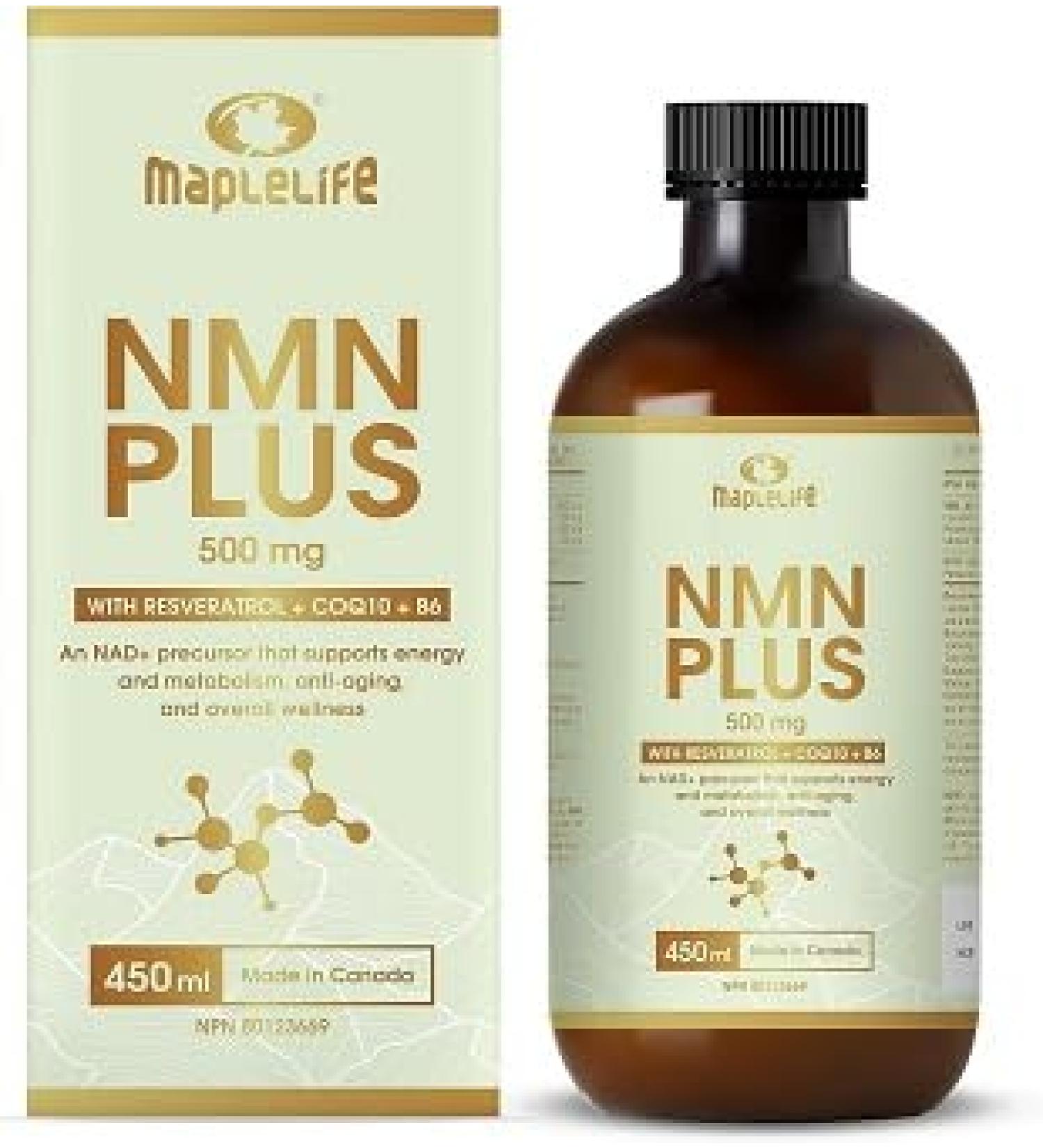 MapleLife Nutrition NMN PLUS 500 mg - with CoQ10 Resveratrol and Vitamin B6 NAD+ Supports Energy & Metabolism Anti-Aging Liposomal Encapsulation Nutrient System 450 ML Liquid - Buy Online on GoSupps.com