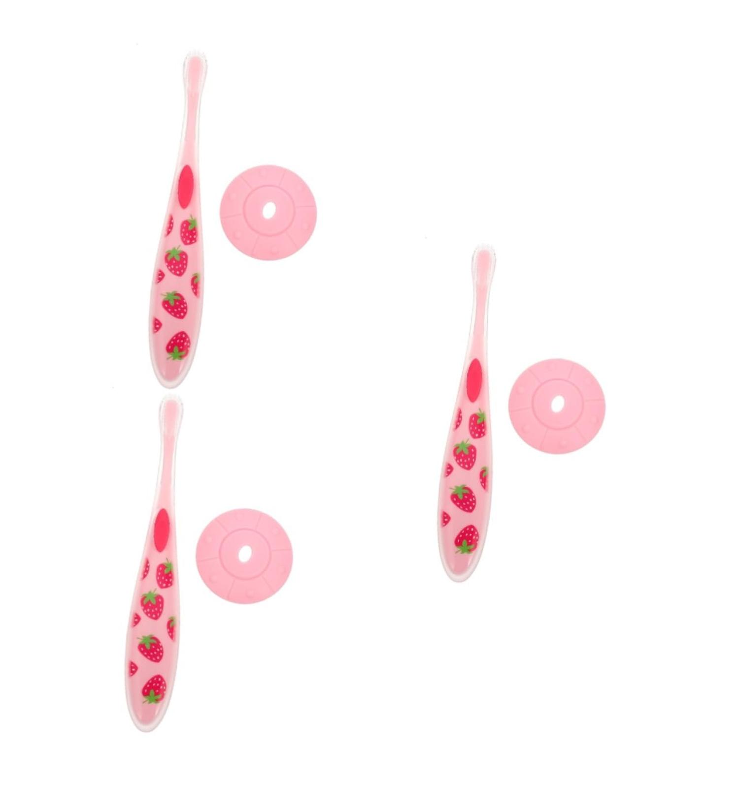 Minkissy 3-Pack Toddler Toothbrush Molar Toy - Pink Silicone Cleaning Brush & Massage Tool - Safe Food-Grade Accessories for Travel - Buy Online on GoSupps.com
