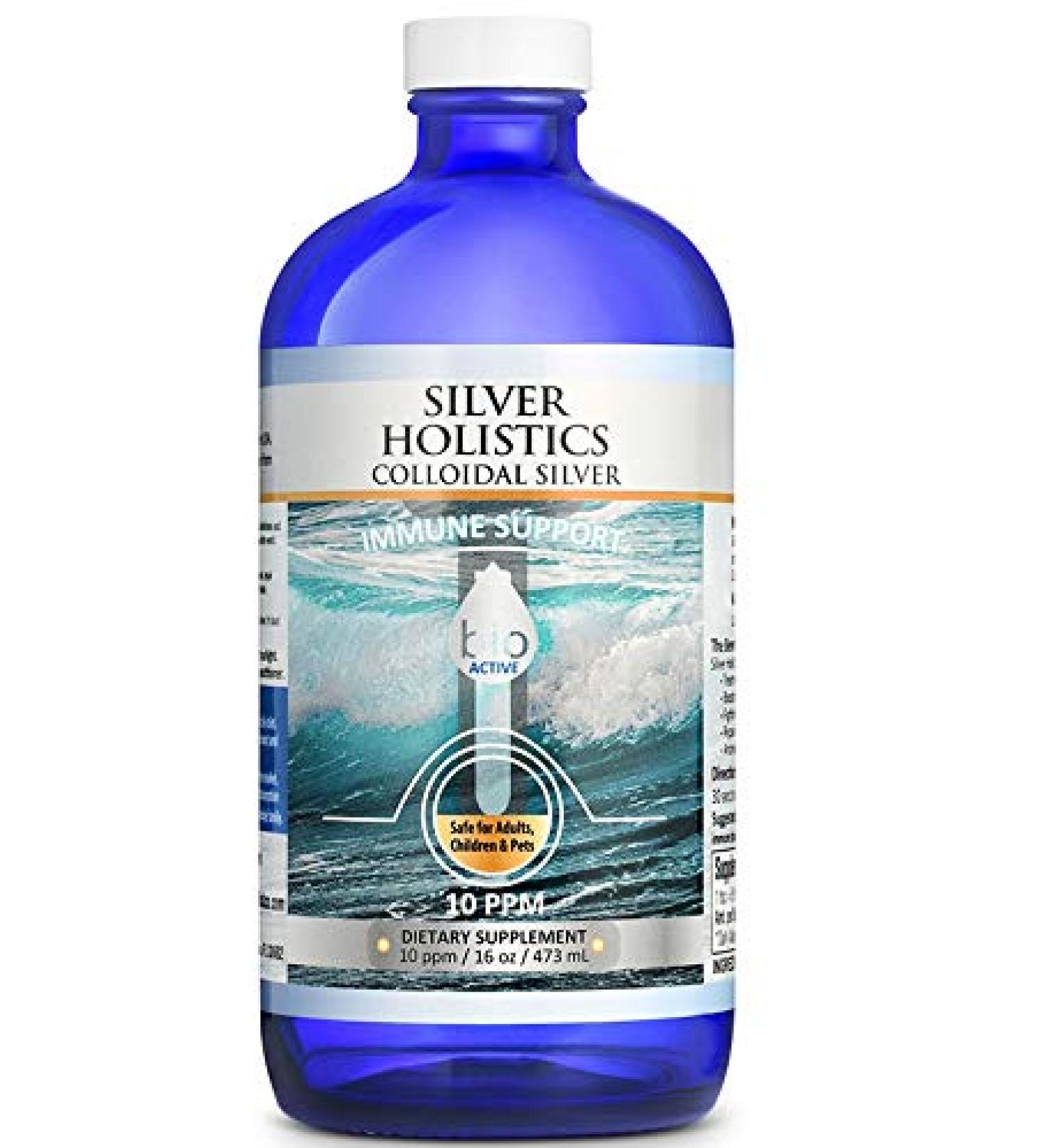 Silver Holistics Colloidal Silver Liquid 10PPM Solution - 16 oz Glass Bottle - Immune Support Supplement - Buy Online on GoSupps.com