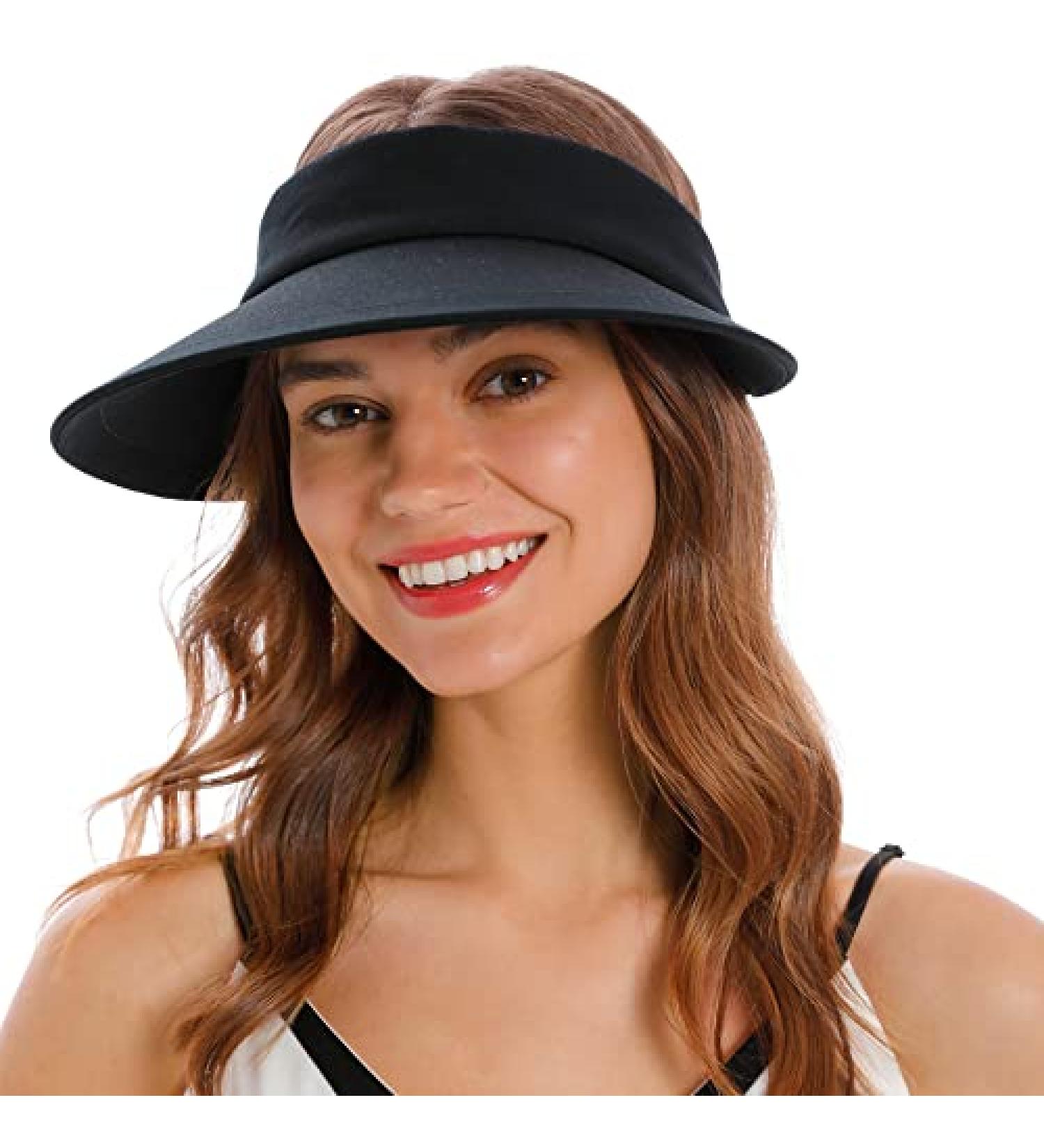 Simplicity Women's UPF 50+ UV Protection Wide Brim Beach Sun Visor Hat - Black - Buy Online on GoSupps.com