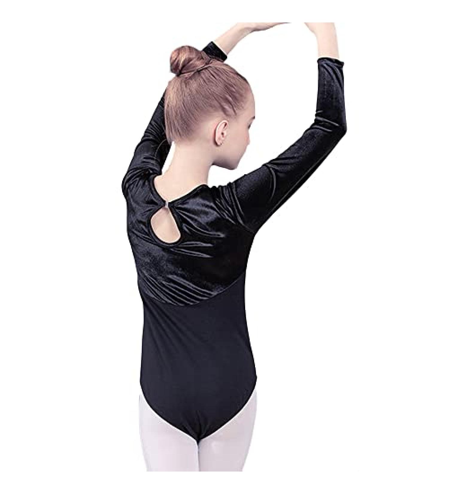 Girls Kids Long Sleeve Velvet Ballet Dance Leotard | Dancewear 5-6 Years Black - Buy Online on GoSupps.com
