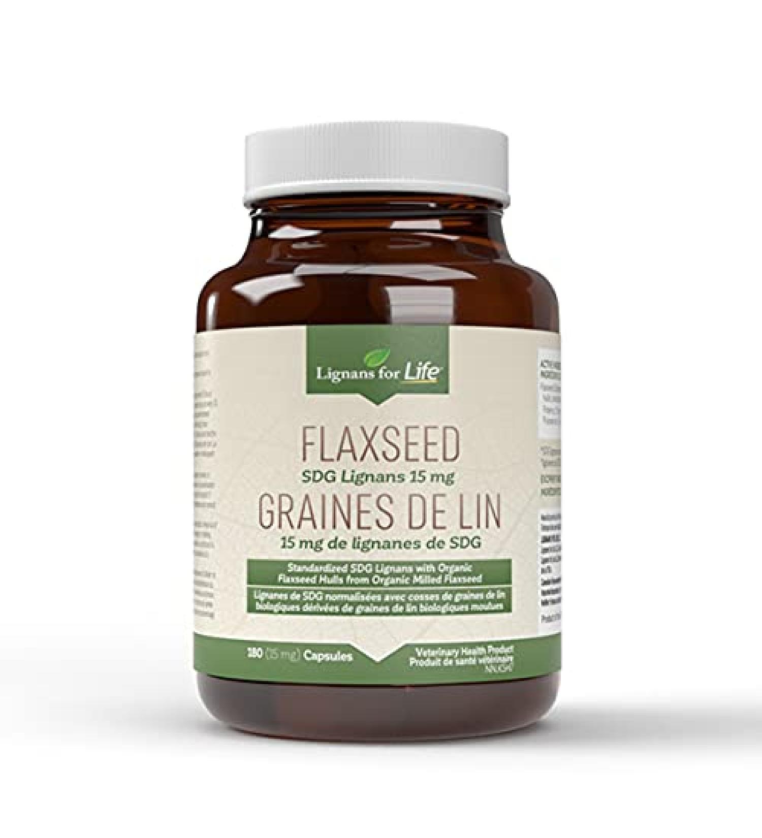 Flaxseed SDG Lignans from Flax Hulls for Dogs - 180 Count (15 mg) Vegetarian Capsules 180ct Bottle