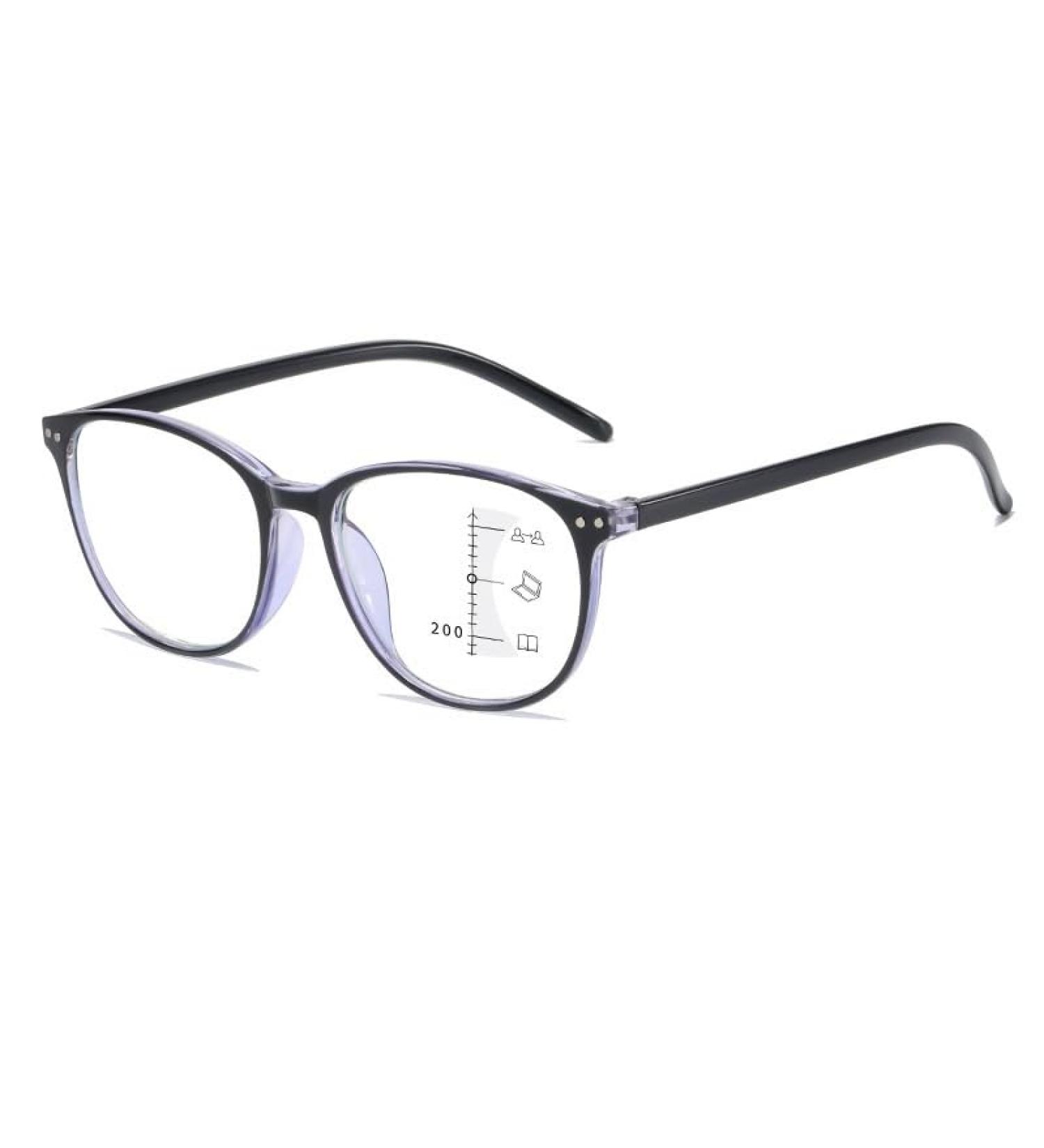 Retro Anti-Blue Light Multifocus Glasses for Men & Women - Ultra-Light Comfortable High-Resolution Reading Glasses in Outer Black & Inner Blue (Size: 1.00) - Buy Online on GoSupps.com