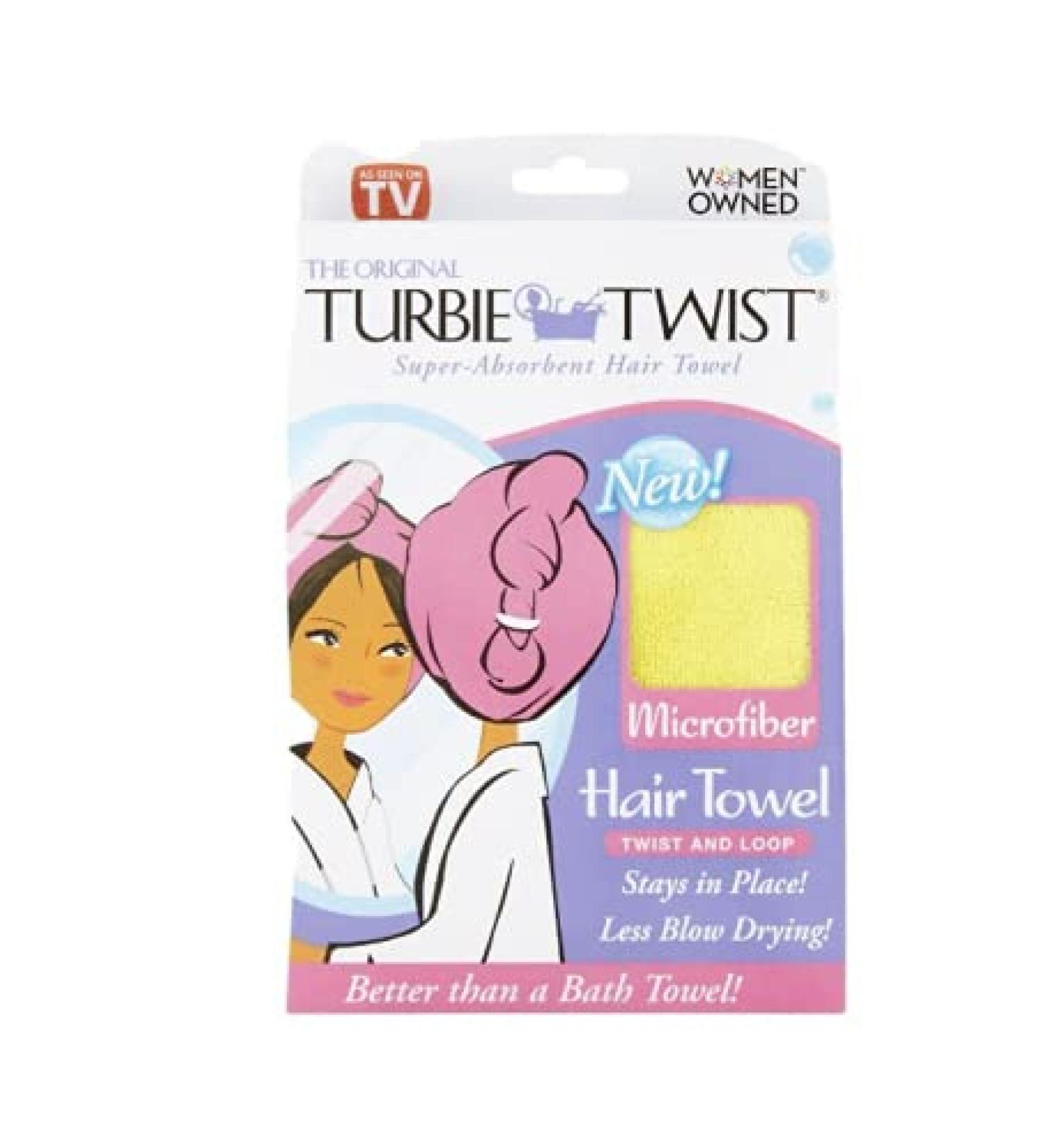 Turbie Twist Super-Absorbent Hair Towel Microfiber Twist & Loop (Colors May Vary)